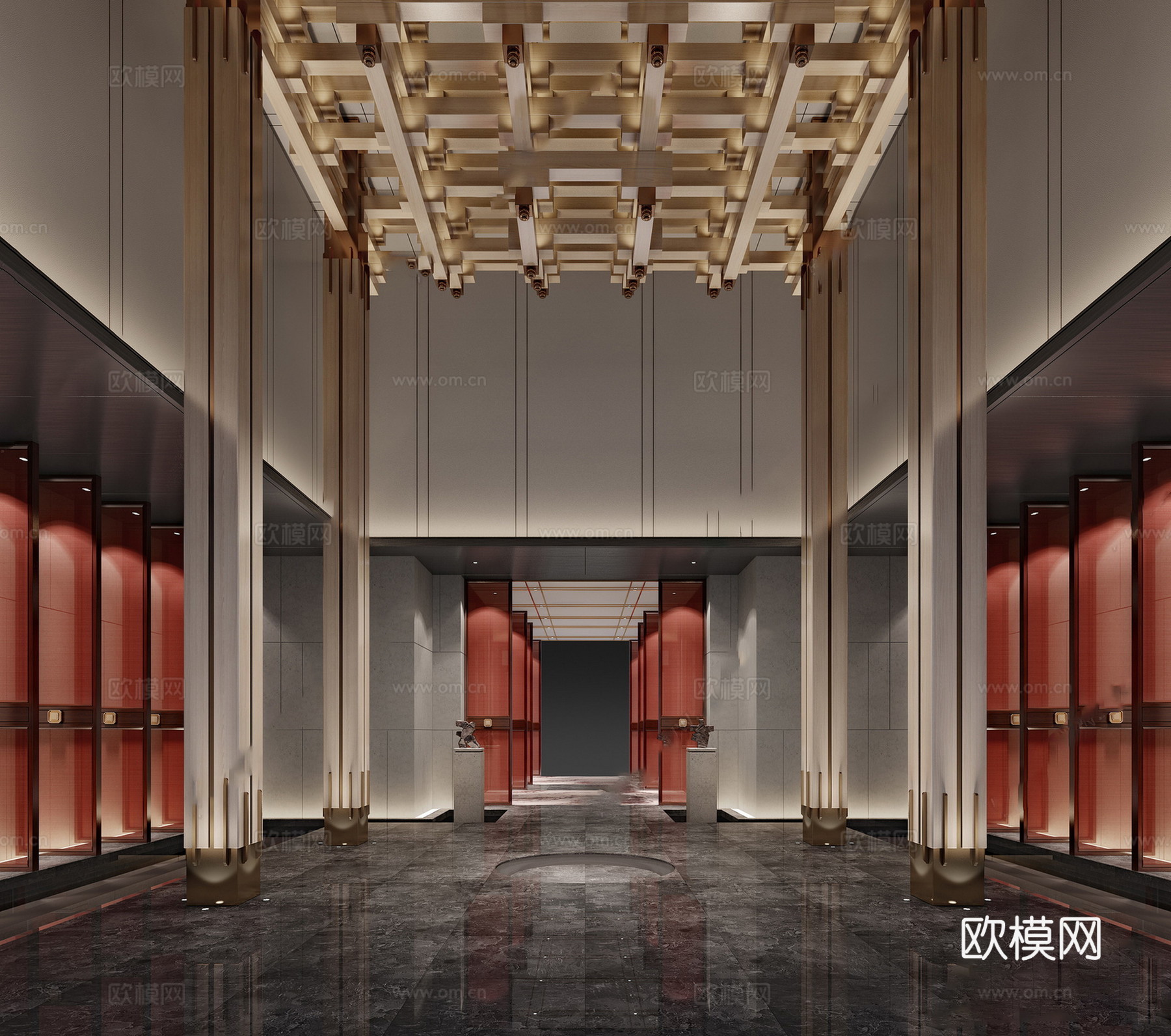 新中式酒店大堂3d模型
