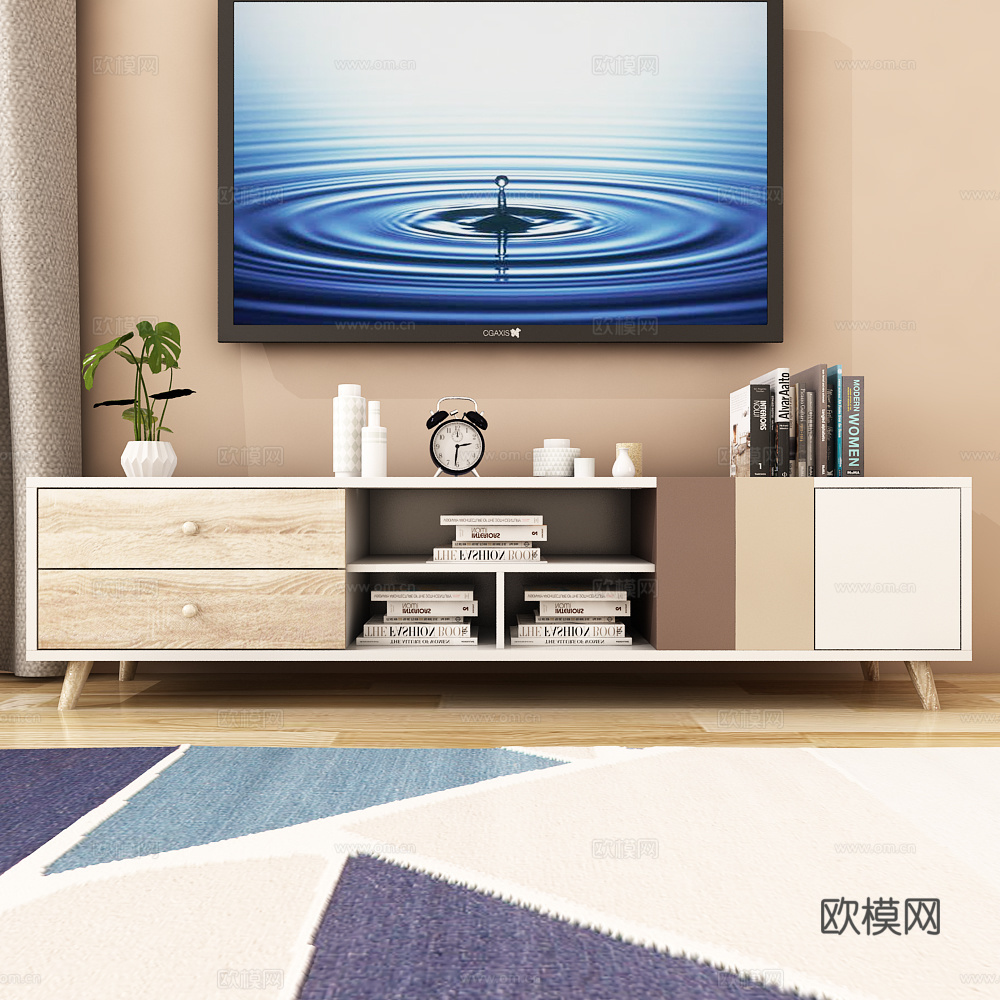 现代电视柜茶几地毯饰品模型3d模型下载（渲染图3）