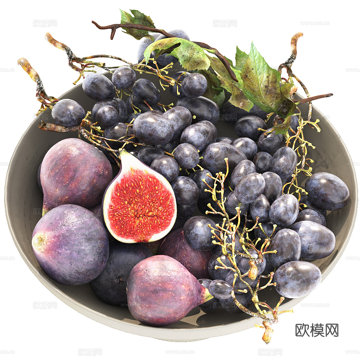 果盘 无花果 黑葡萄3d模型