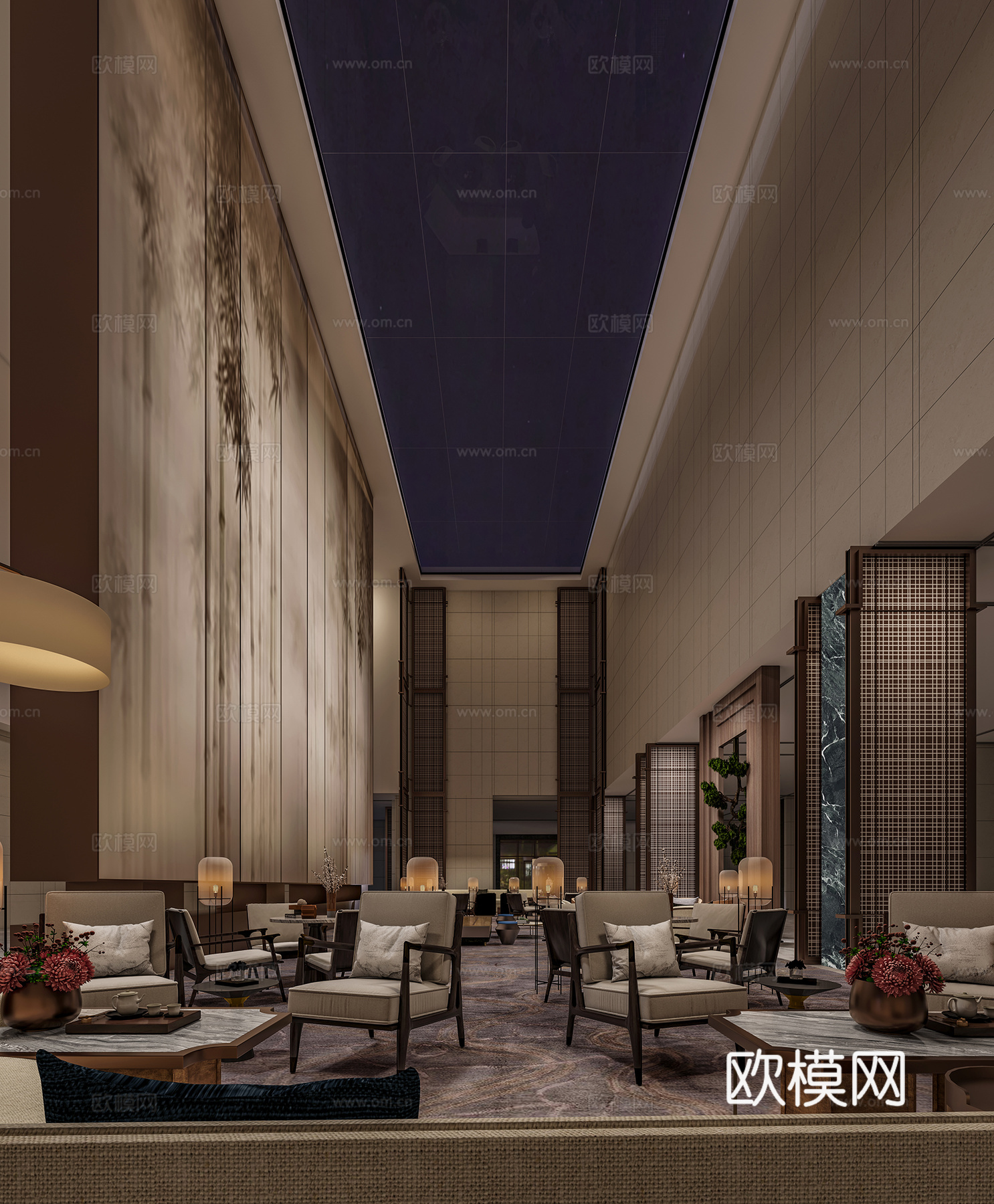 新中式酒店大堂3d模型