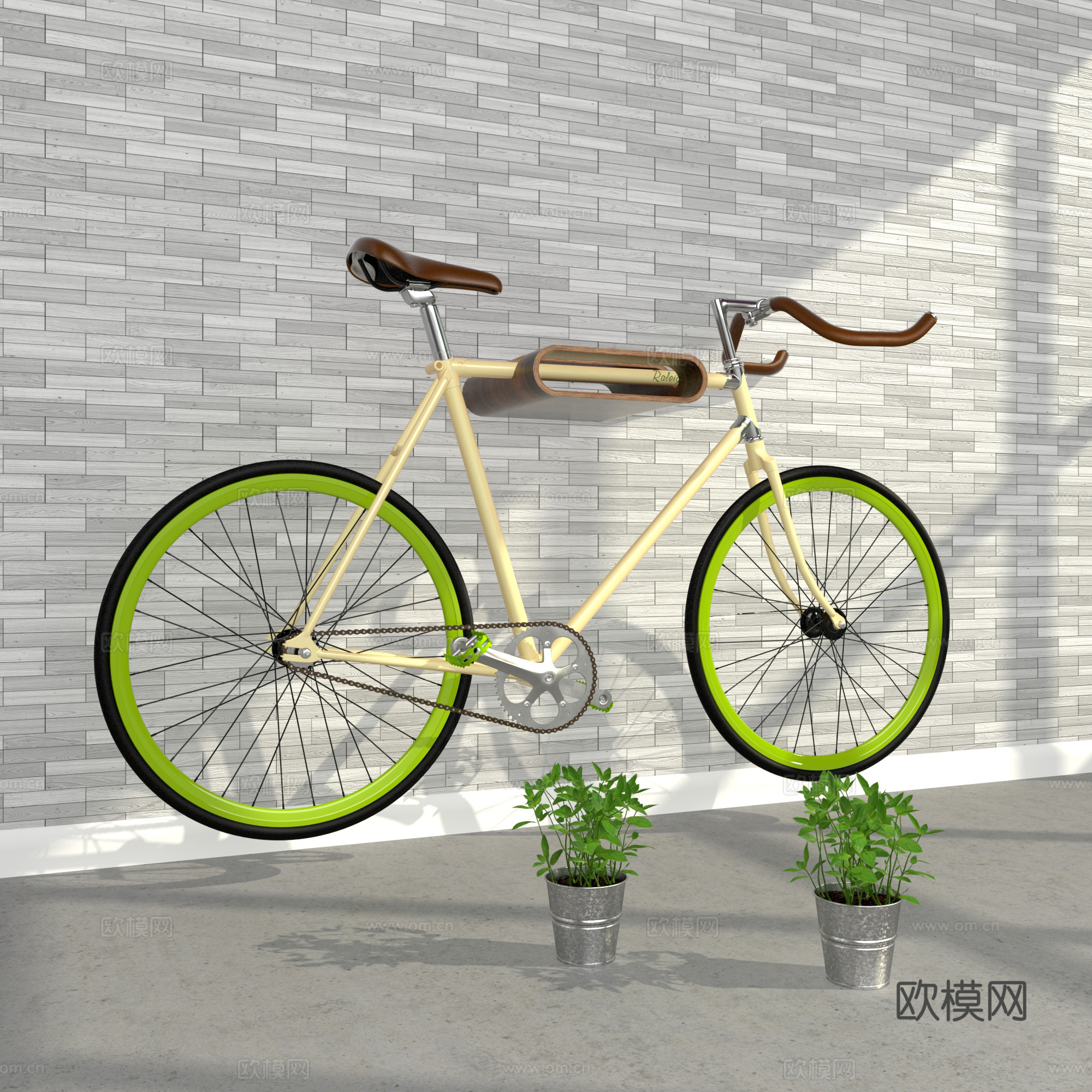 现代自行车盆栽组合3d模型