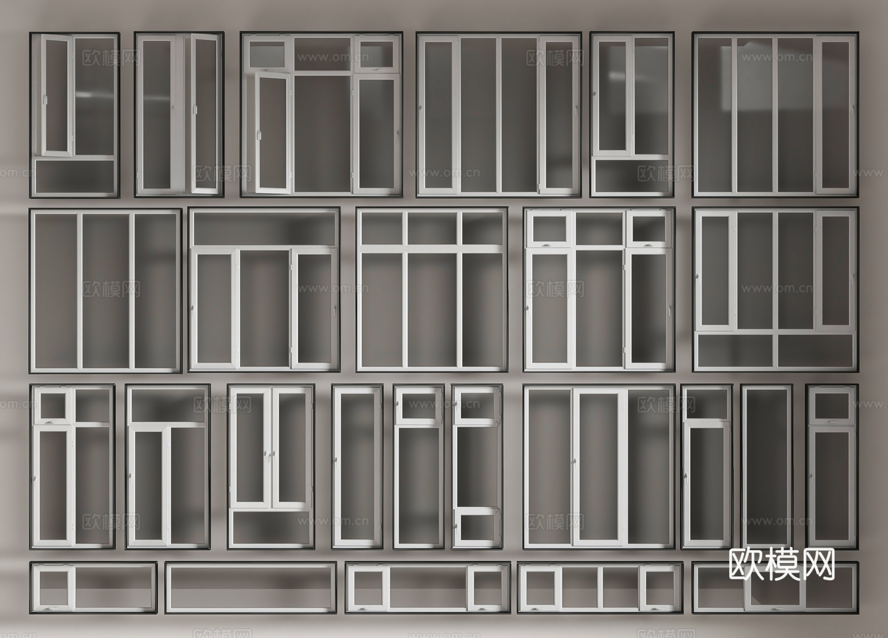 现代建筑窗 玻璃窗组合 五金窗户3d模型