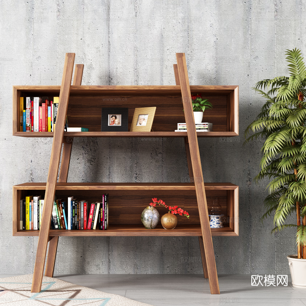 北欧书架装饰架绿植饰品3d模型