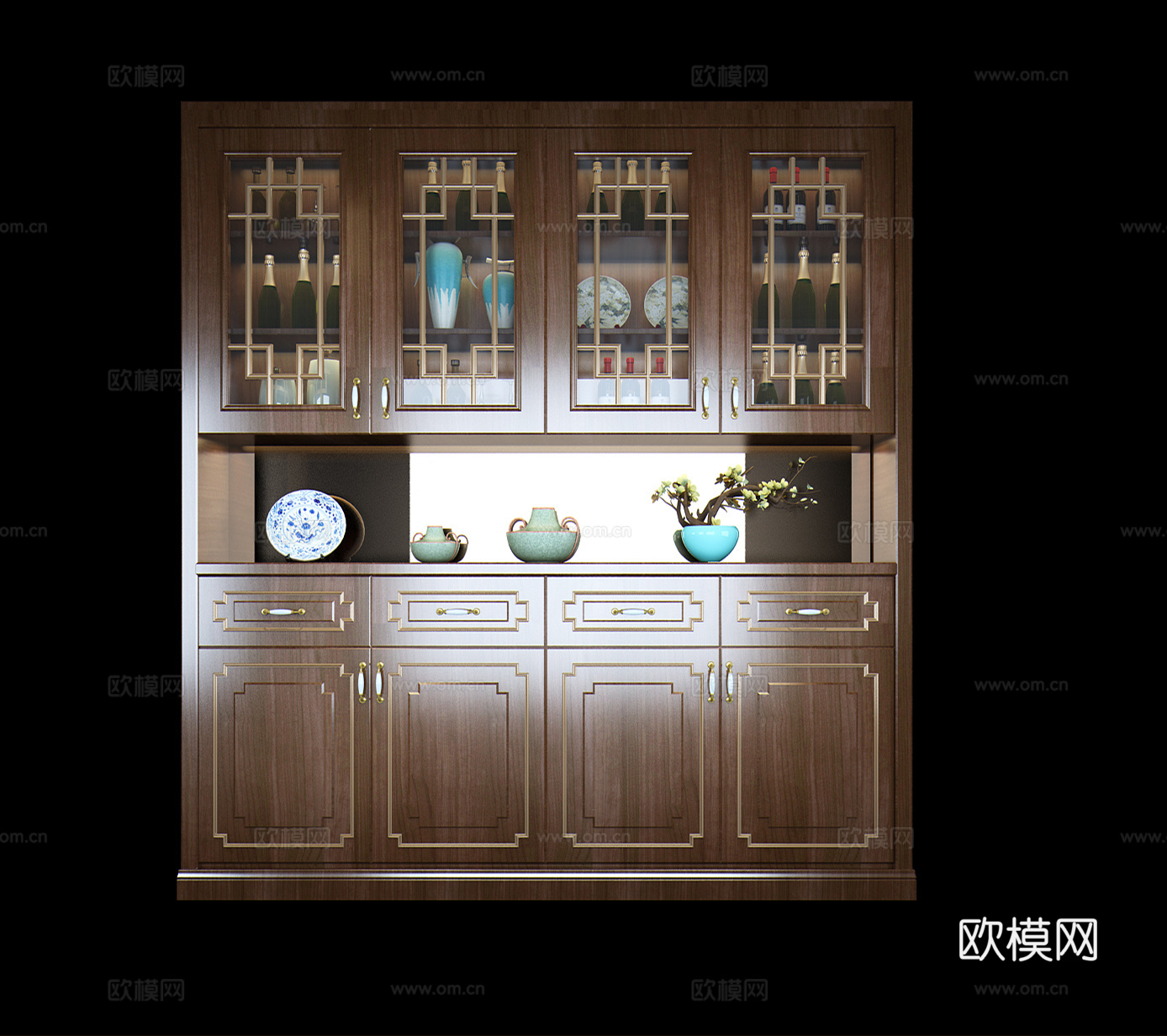 新中式酒柜组合3d模型