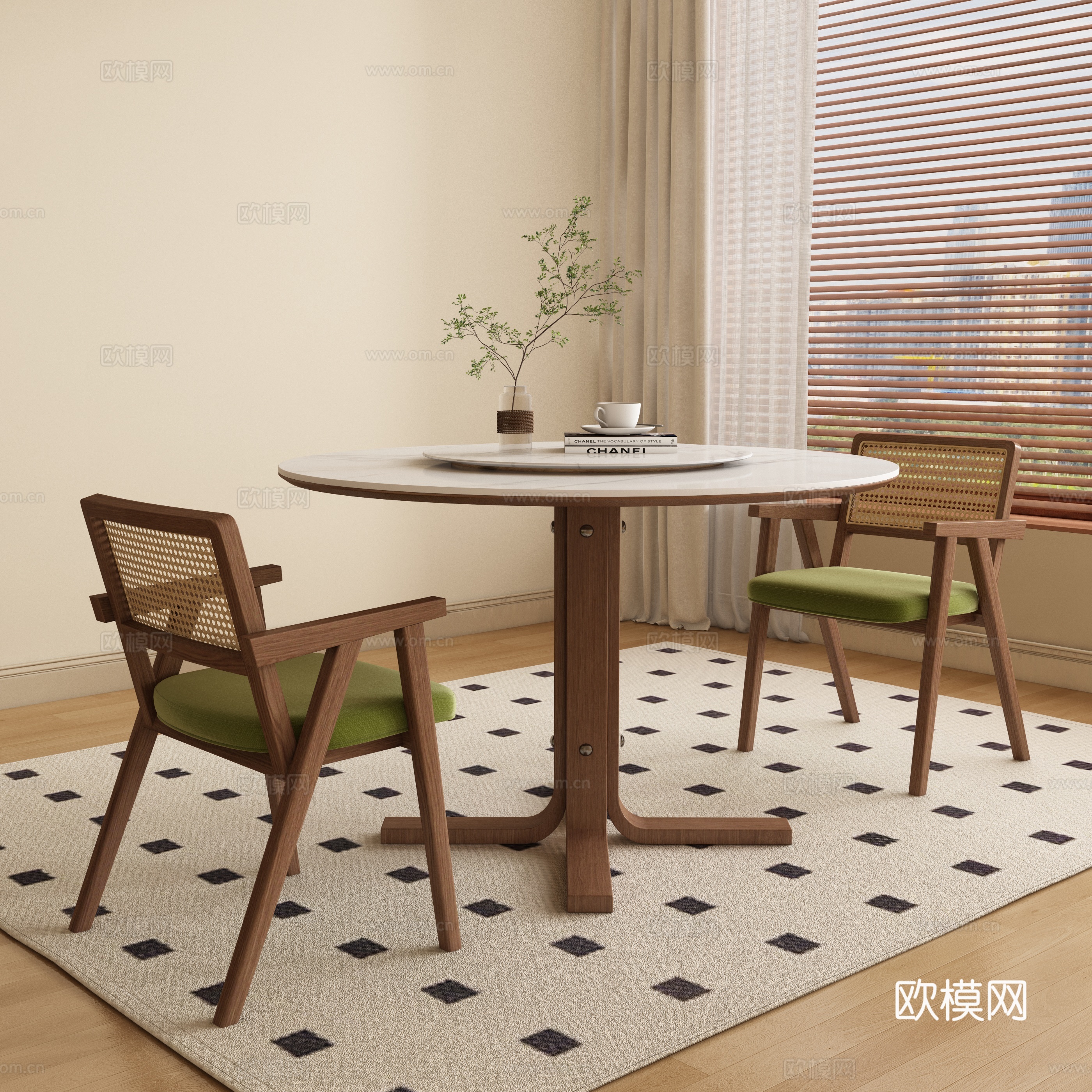 现代中古餐桌椅su模型