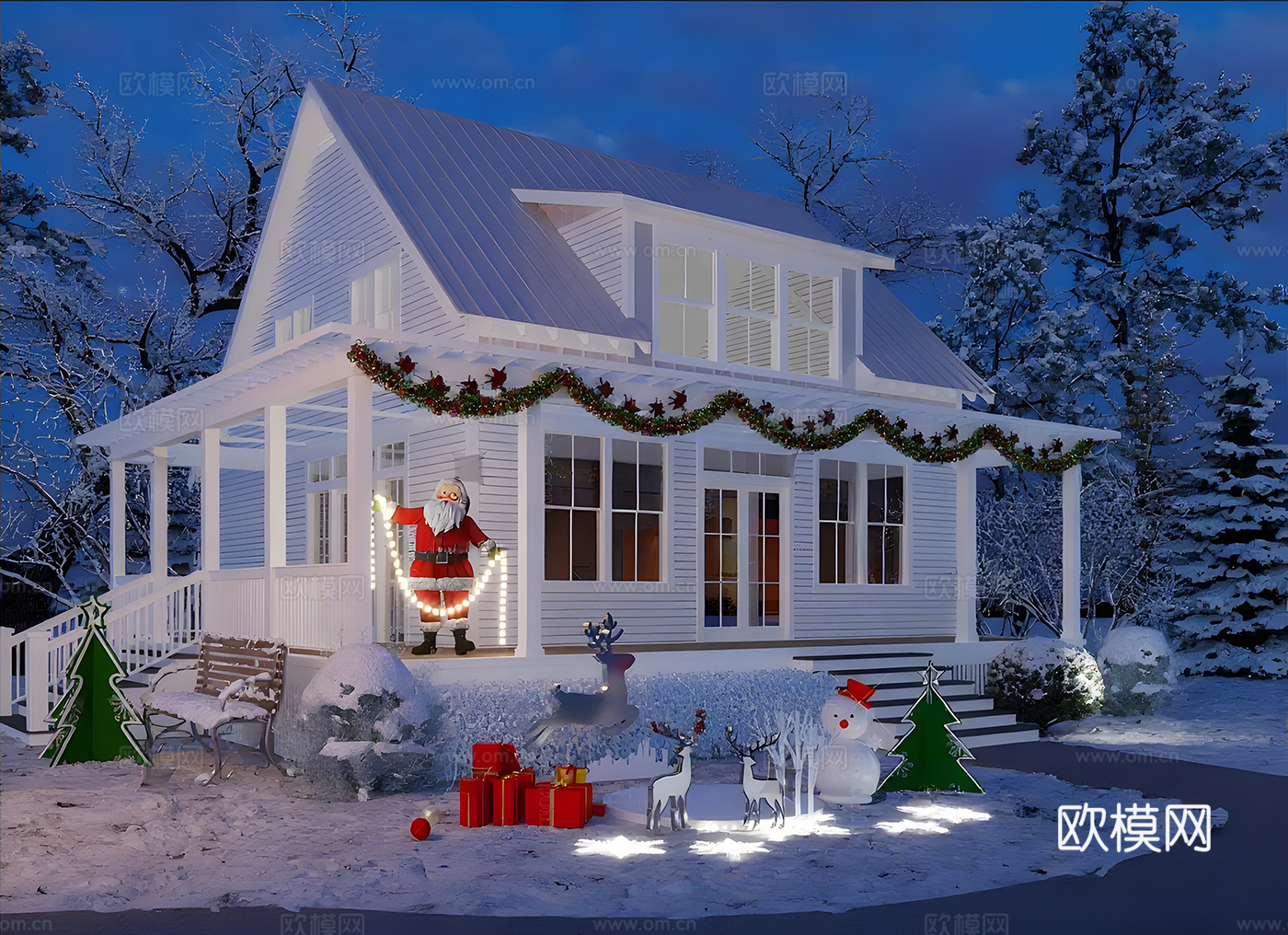 美式户外场景 圣诞节装饰 雪景3d模型