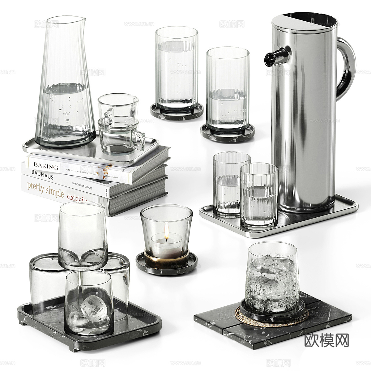 现代意式极简茶具装饰套装3d模型
