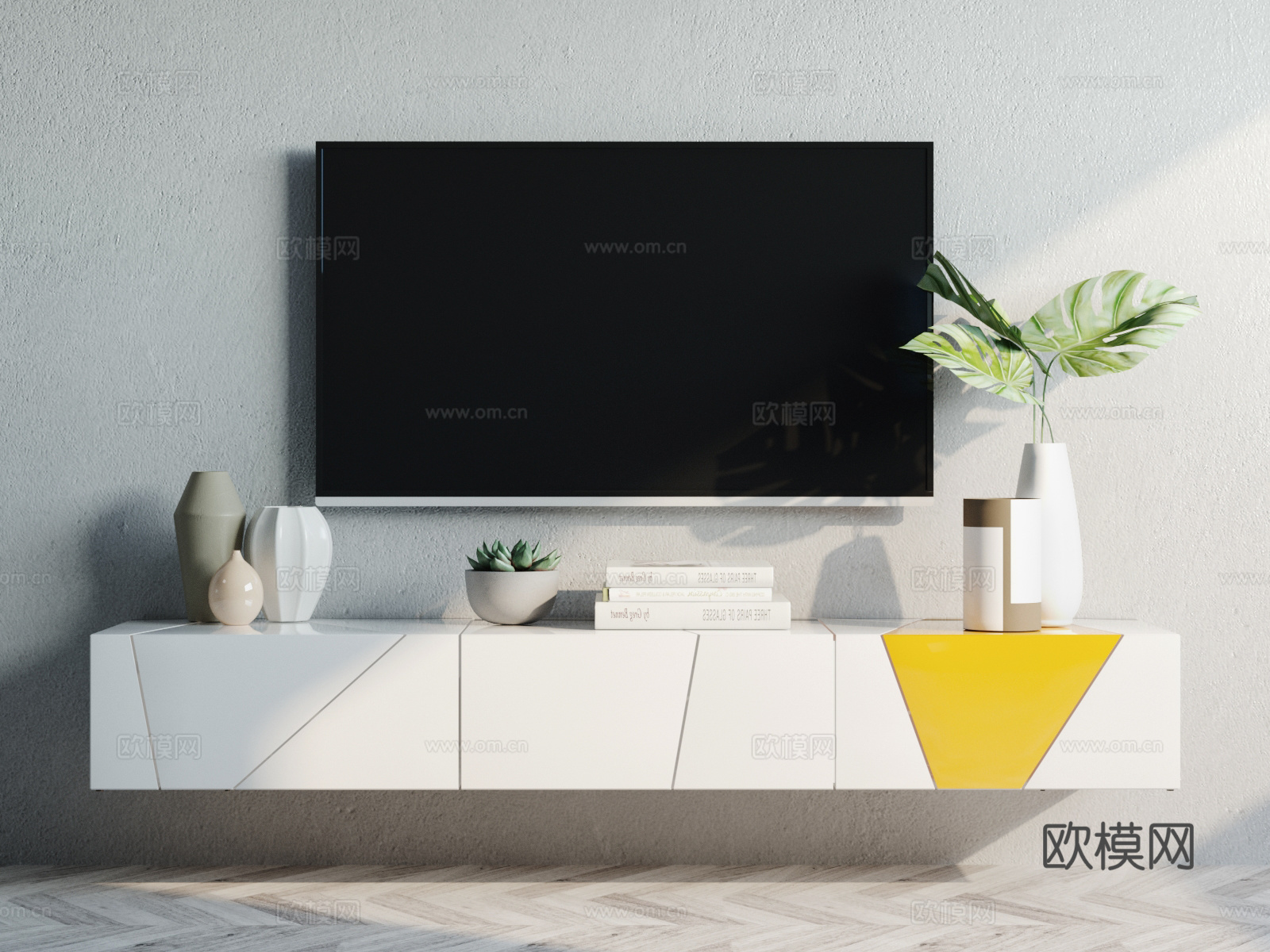 现代简约电视柜 摆件组合3d模型