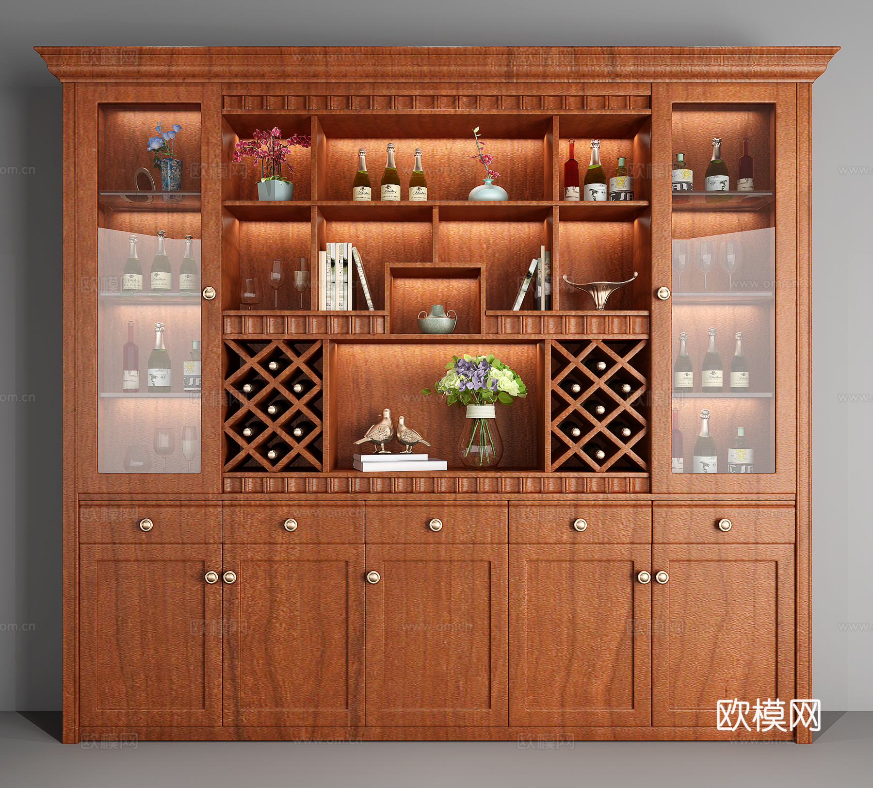 美式实木酒柜3d模型