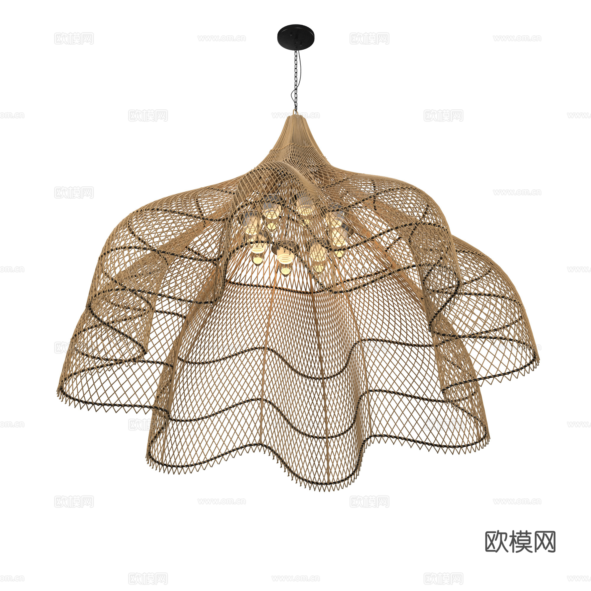 新中式侘寂藤编装饰吊灯3d模型