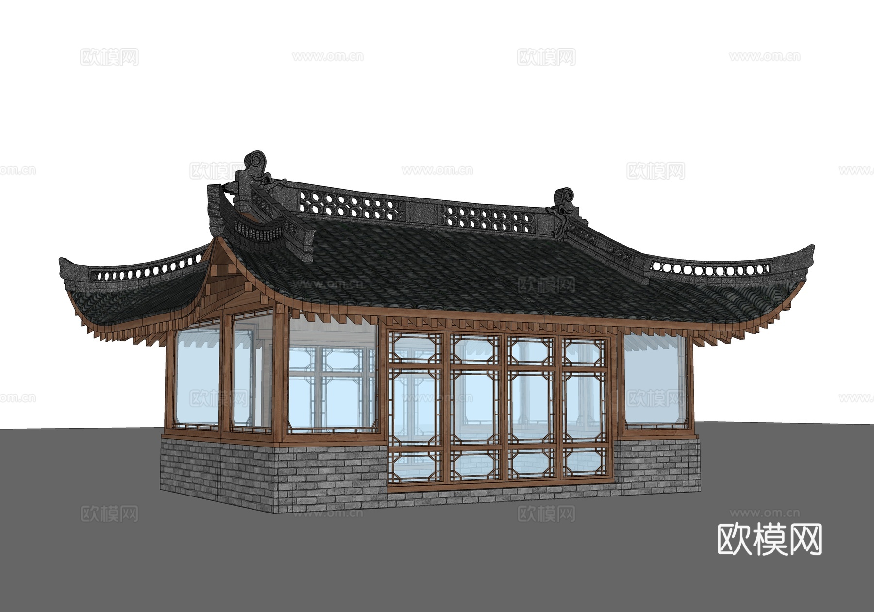 中式水榭 古建亭台 榭轩 古建亭子 园林景观建筑 古建茶馆su模型
