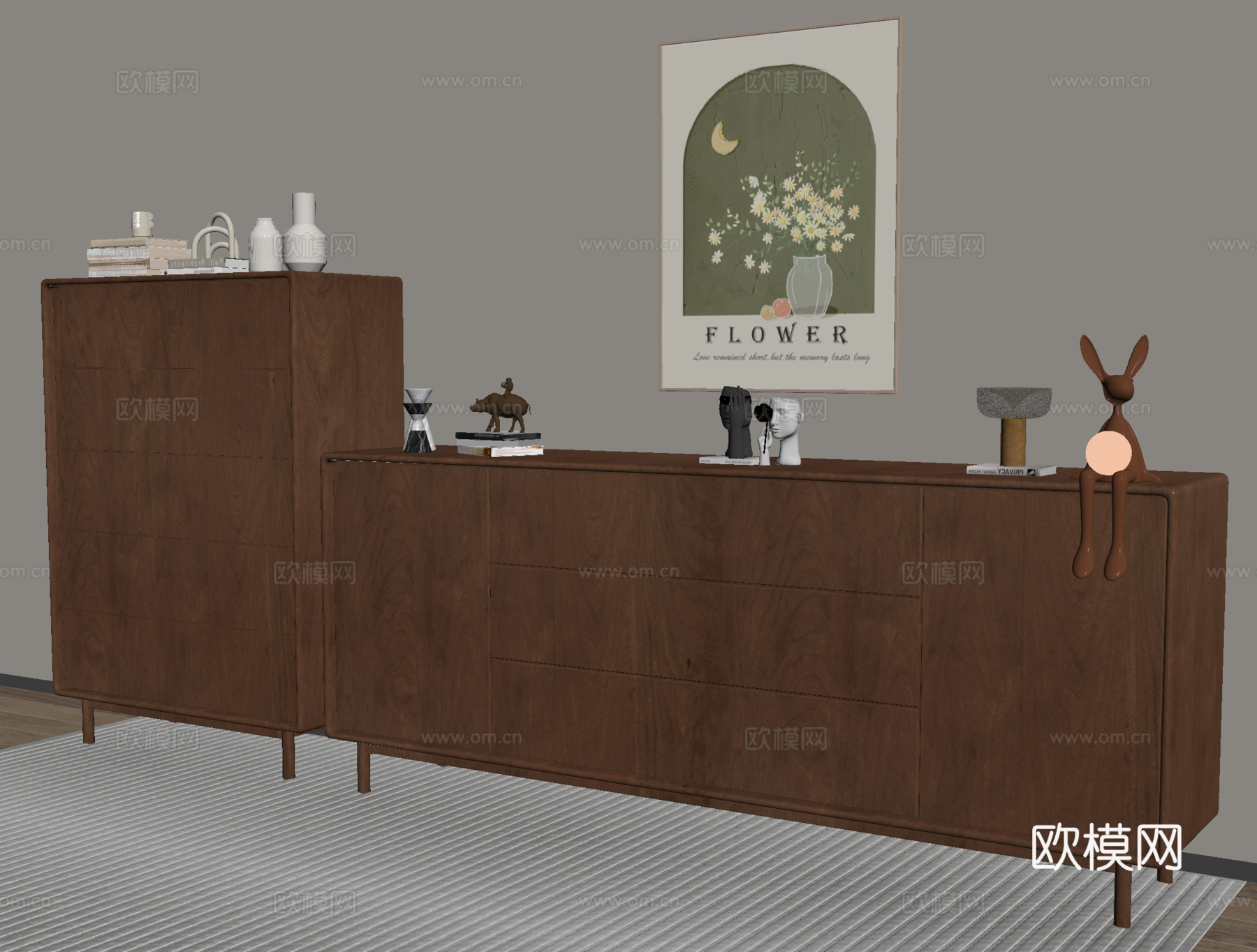 边柜 斗柜 挂画 饰品摆件su模型