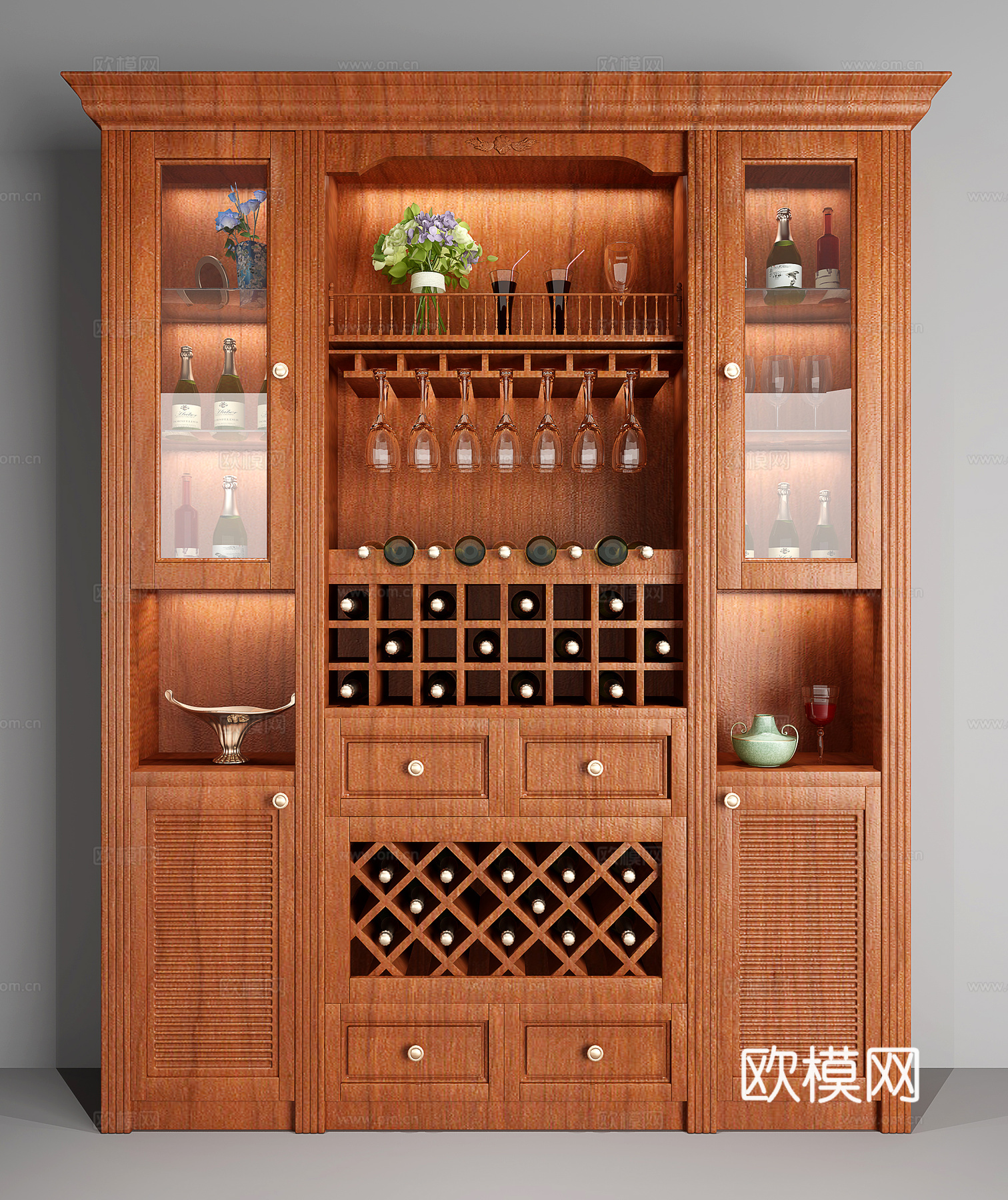 美式实木酒柜3d模型