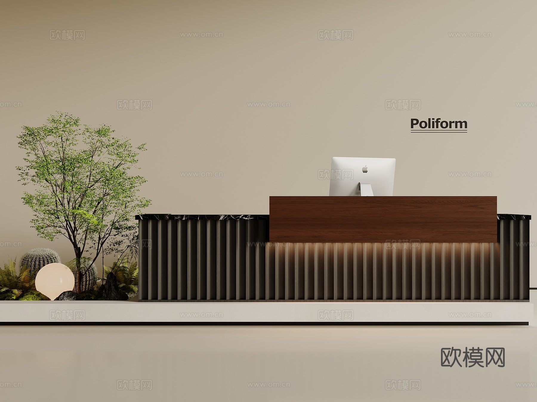 现代简约吧台 接待台 服务台 绿植景观吧台3d模型