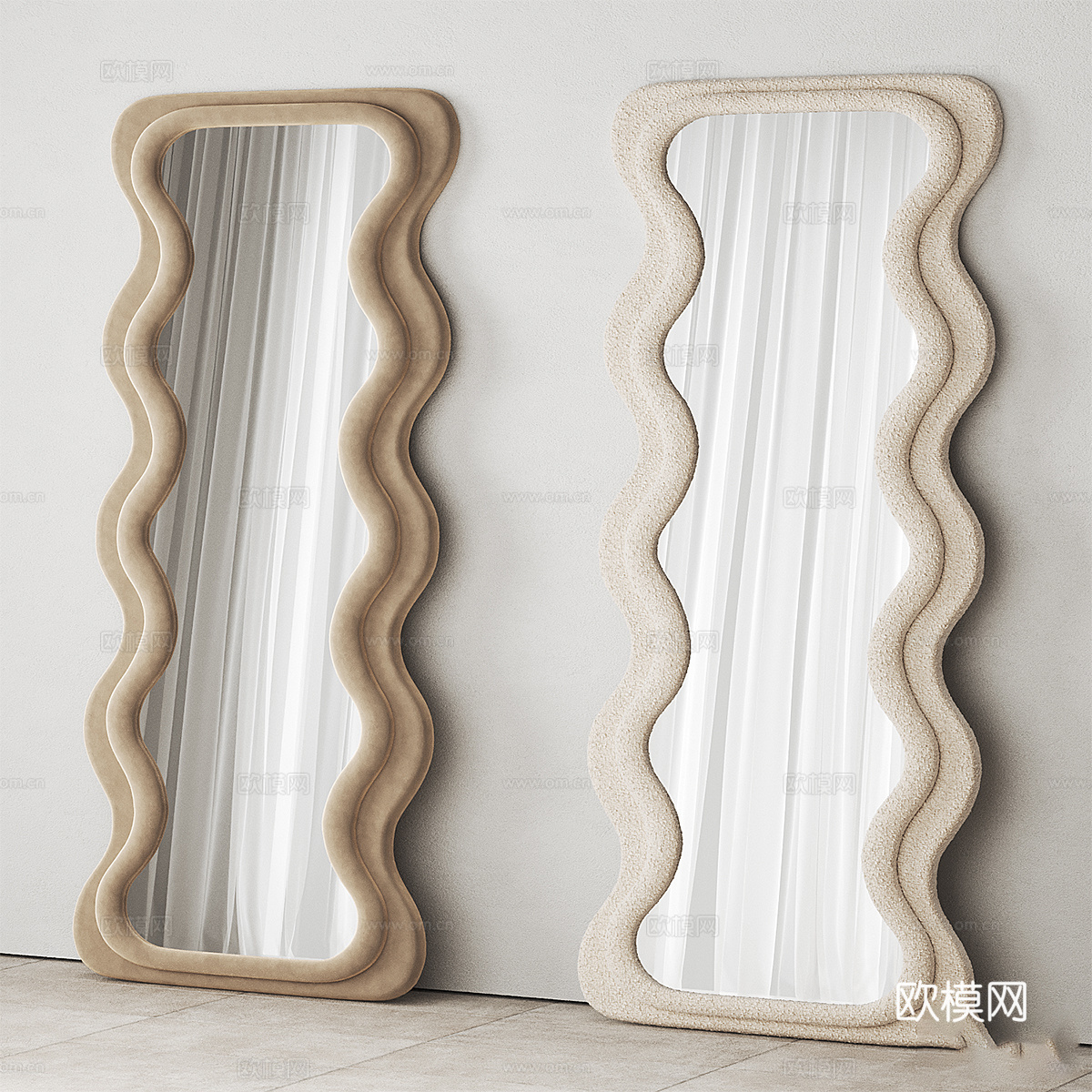 现代侘寂奶油风装饰镜子3d模型