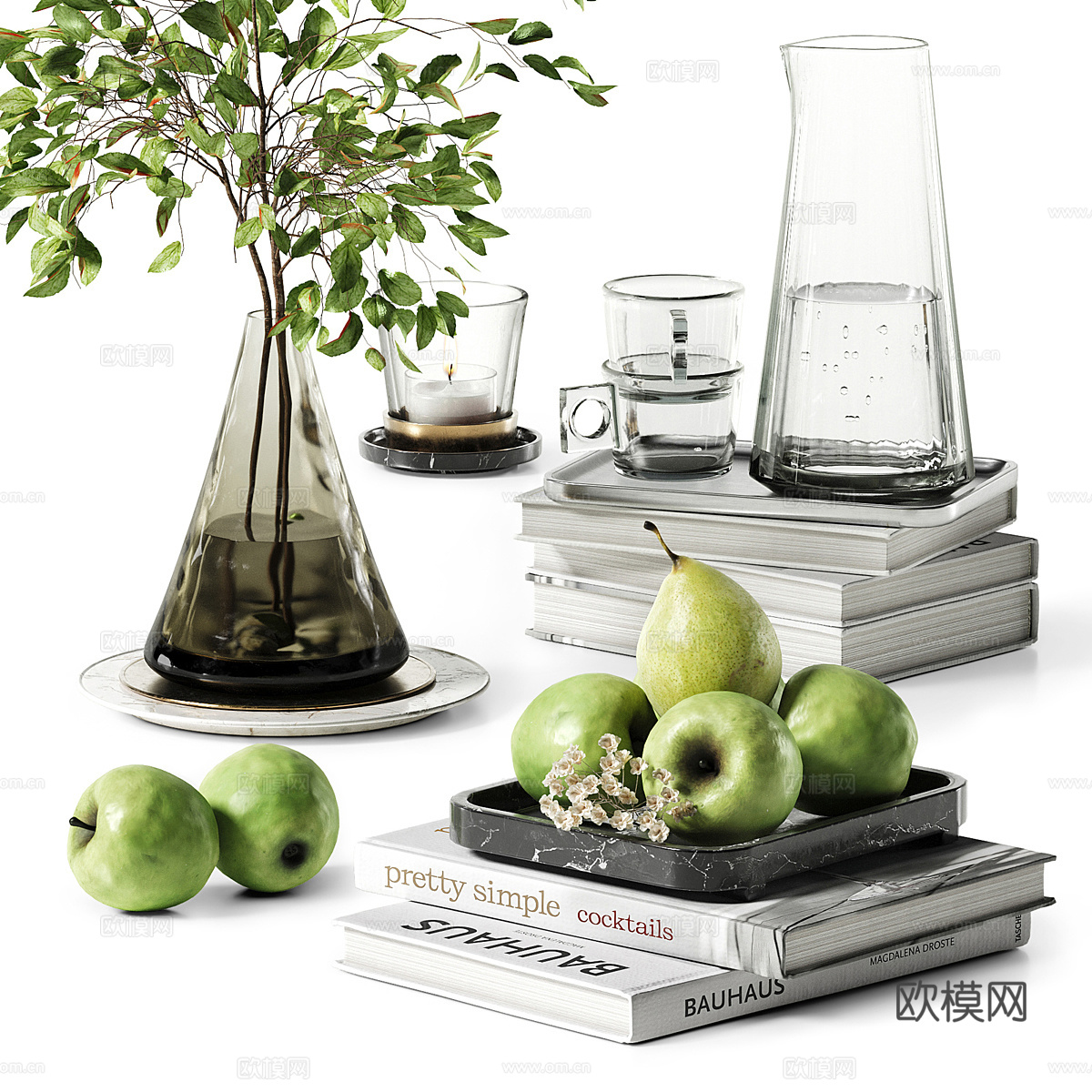 现代意式极简茶具装饰套装3d模型