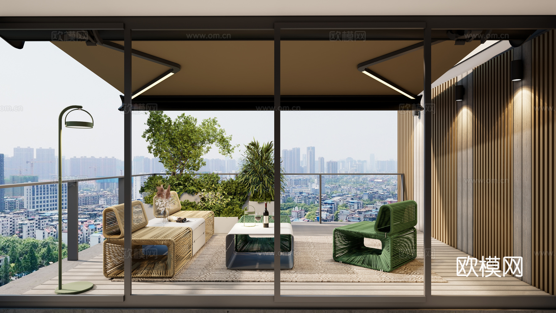 现代屋顶花园 露台景观 户外模块休闲椅 花池植物景观 长城板3d模型