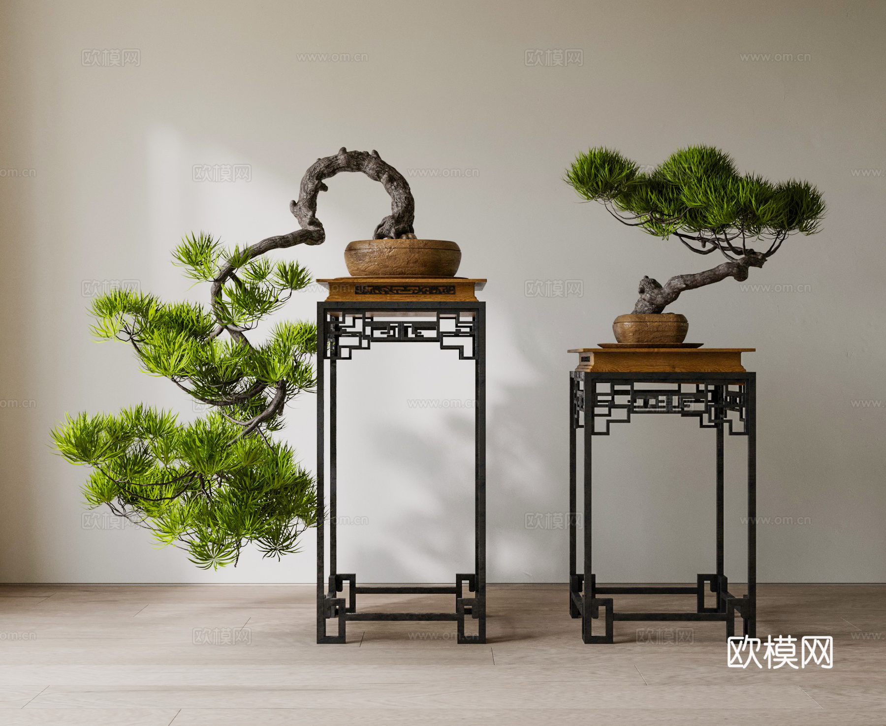新中式植物盆栽 松树盆景 景观植物 花架3d模型