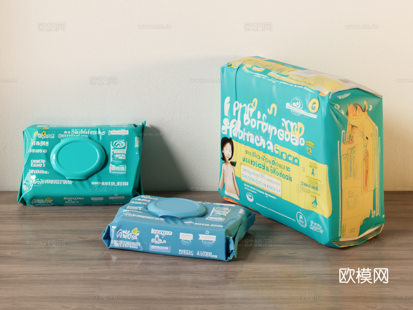 婴幼儿纸尿裤 湿纸巾 尿不湿 母婴用品 婴儿用品 棉柔巾 纸3d模型