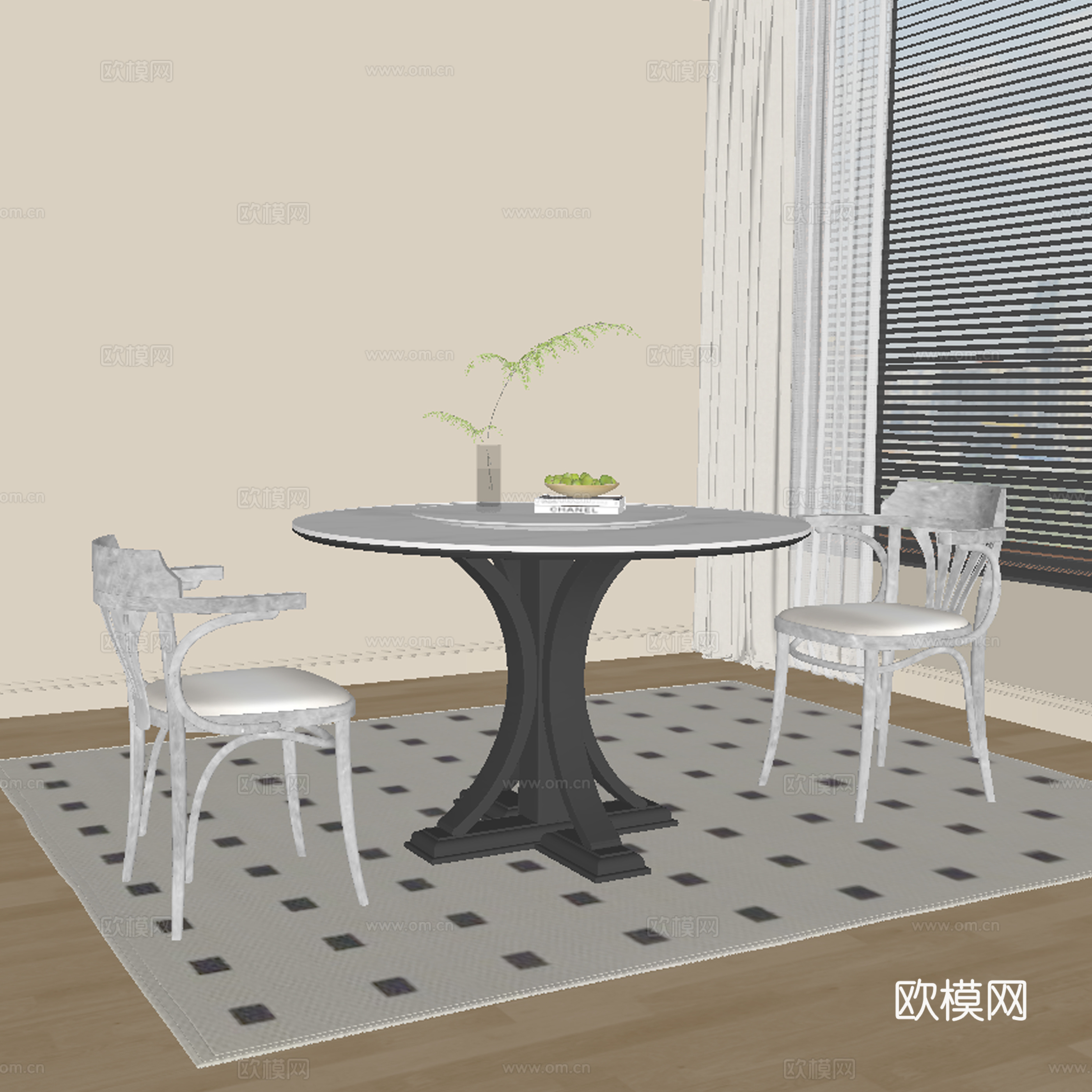 现代中古餐桌椅su模型