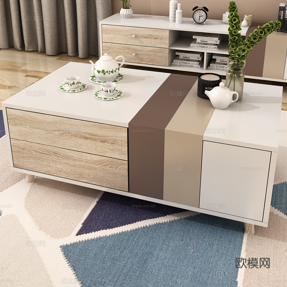 现代电视柜茶几地毯饰品模型3d模型下载（渲染图2）