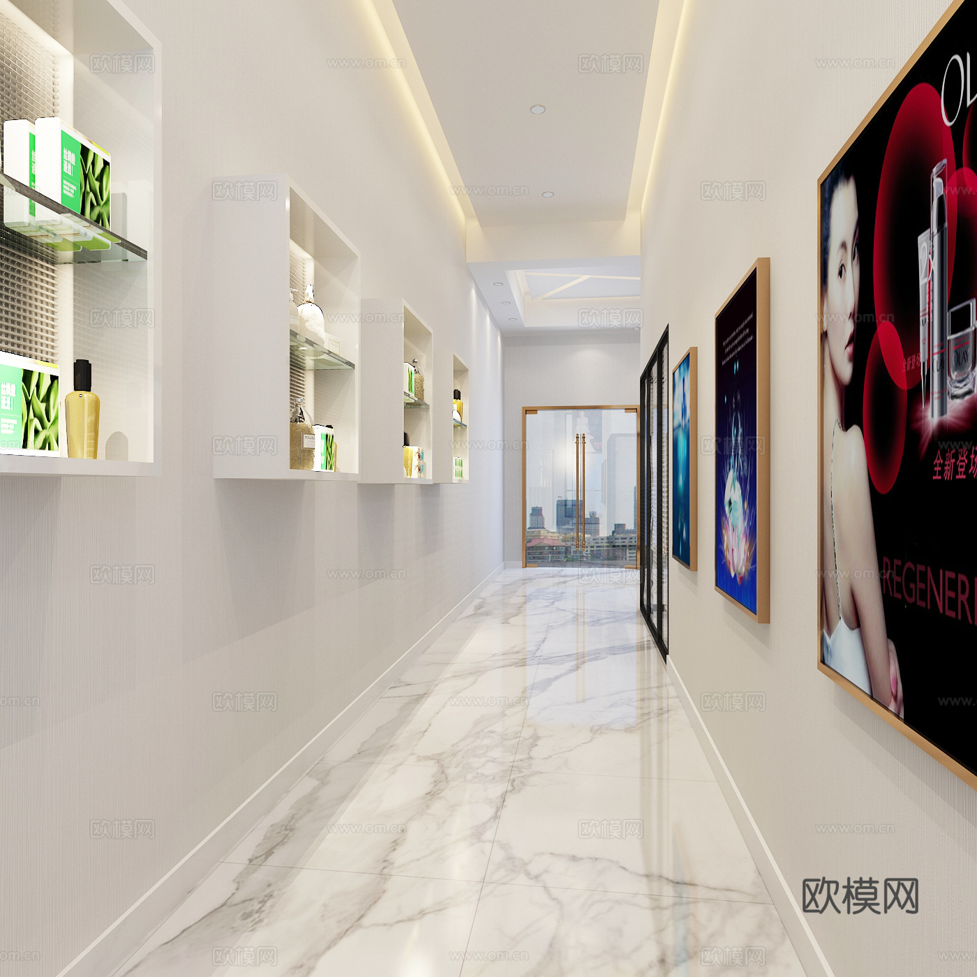 现代简约美容院 挂画 休闲桌椅 置物架 摆件3d模型