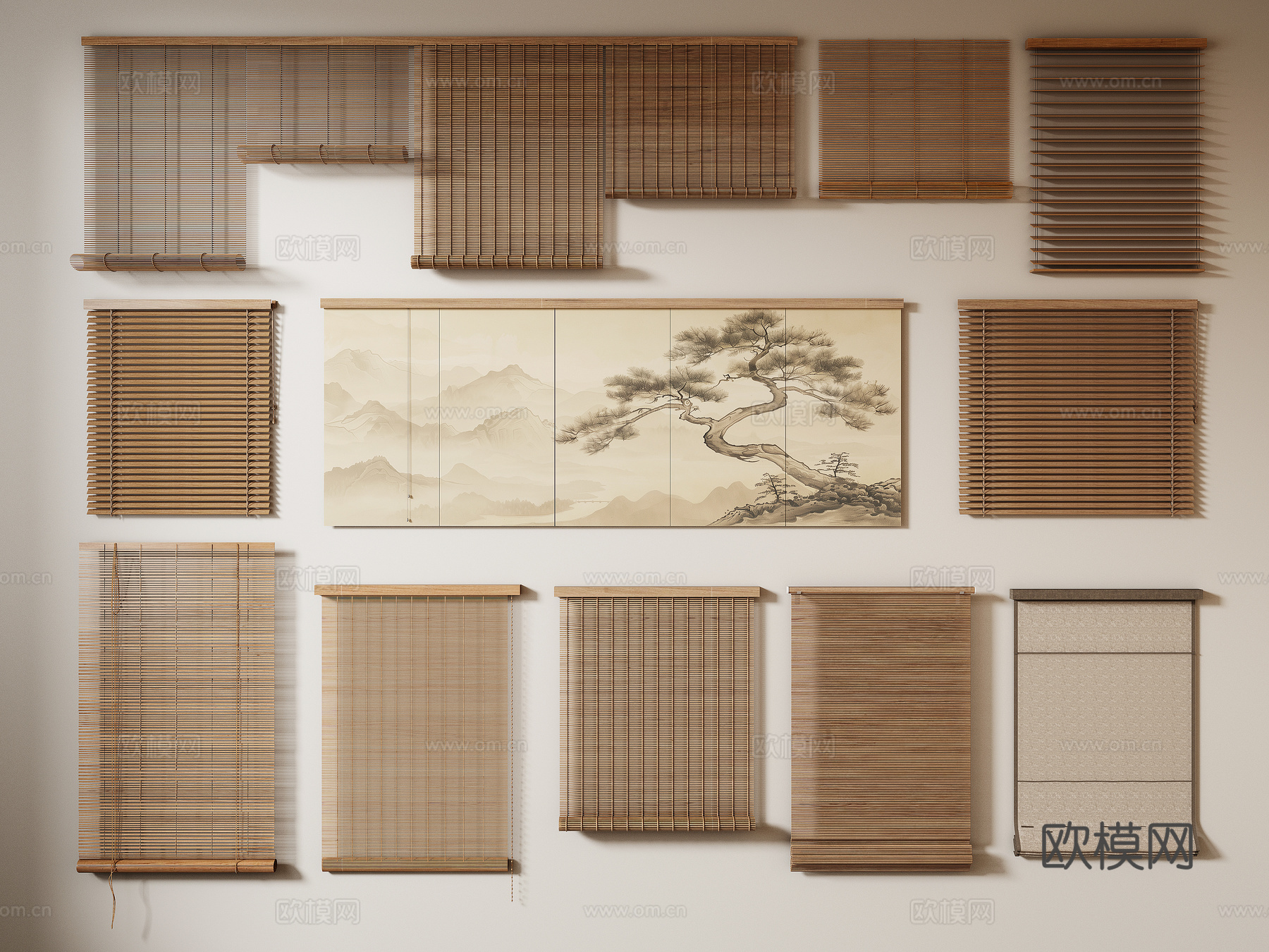 新中式宋式风百叶帘su模型