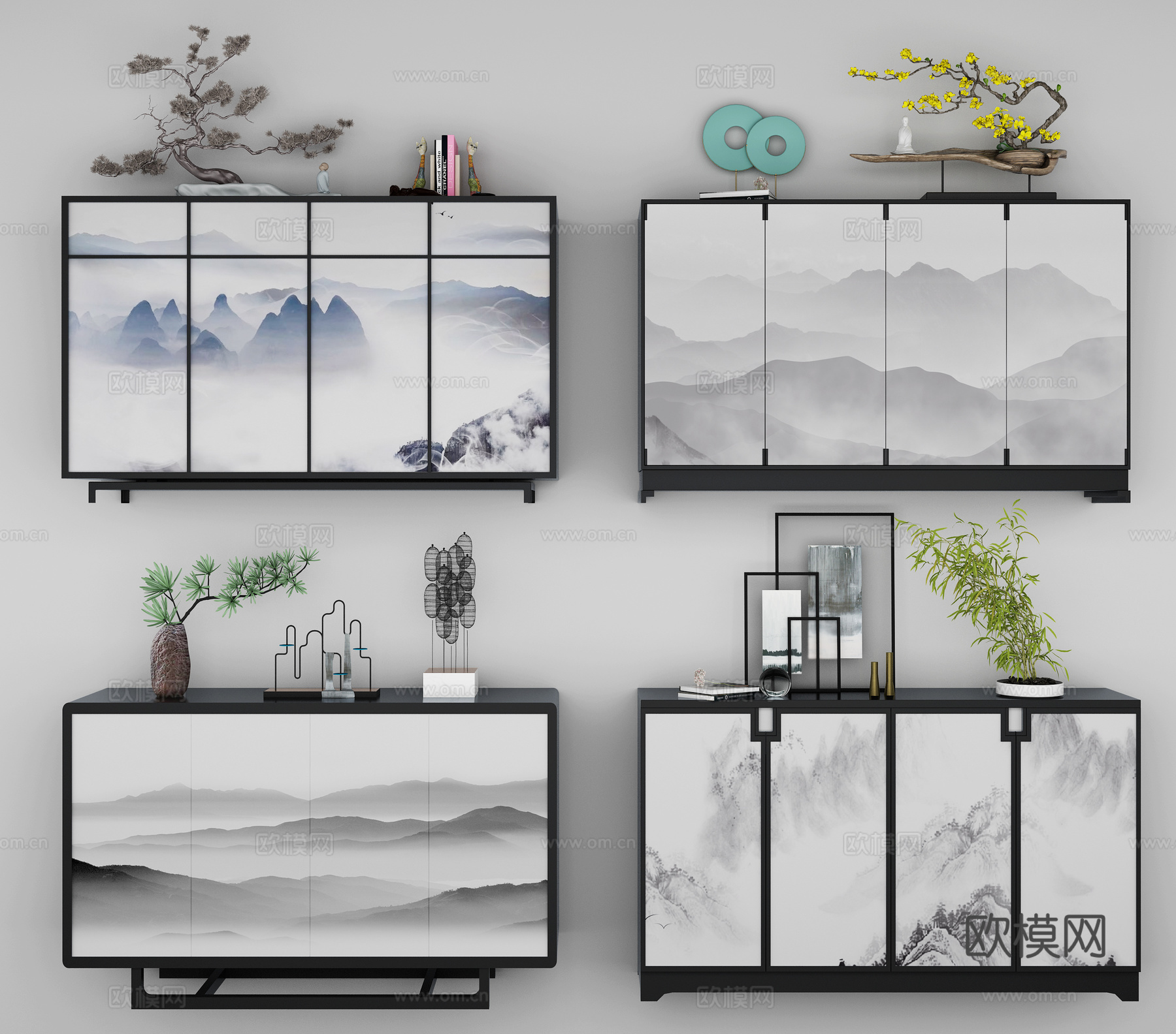 新中式餐边柜组合3d模型