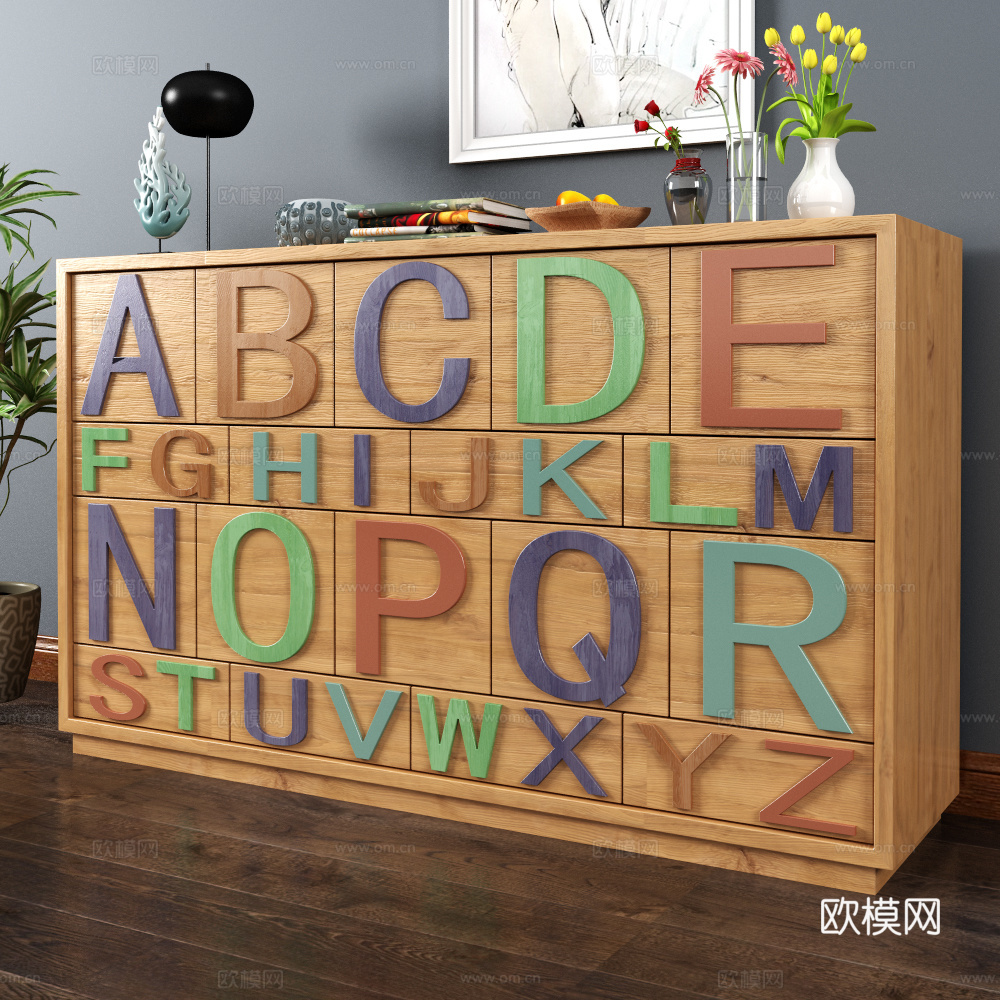 现代 字母边柜斗柜饰品挂画3d模型