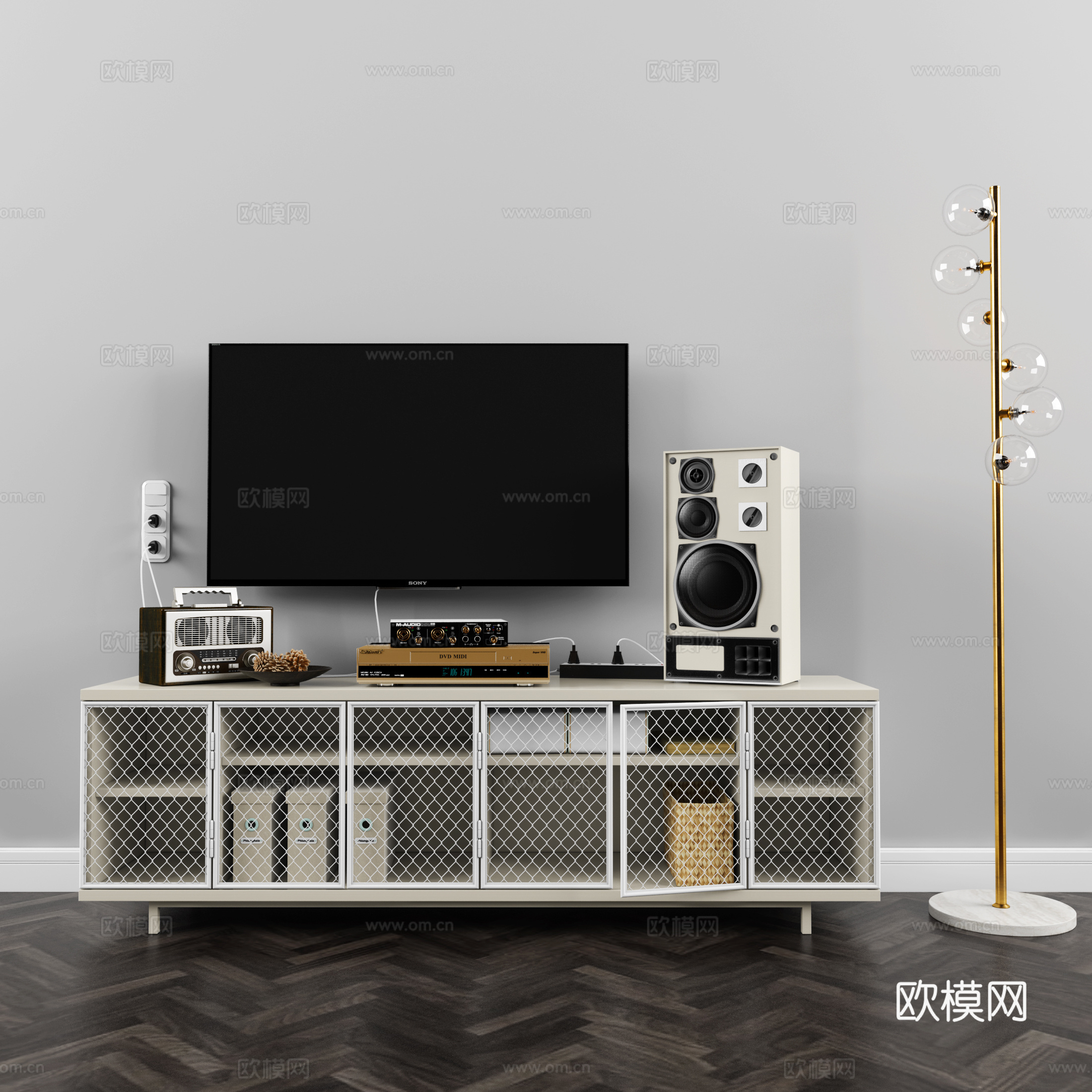 北欧电视柜 音响设备 落地灯组合3d模型3d模型