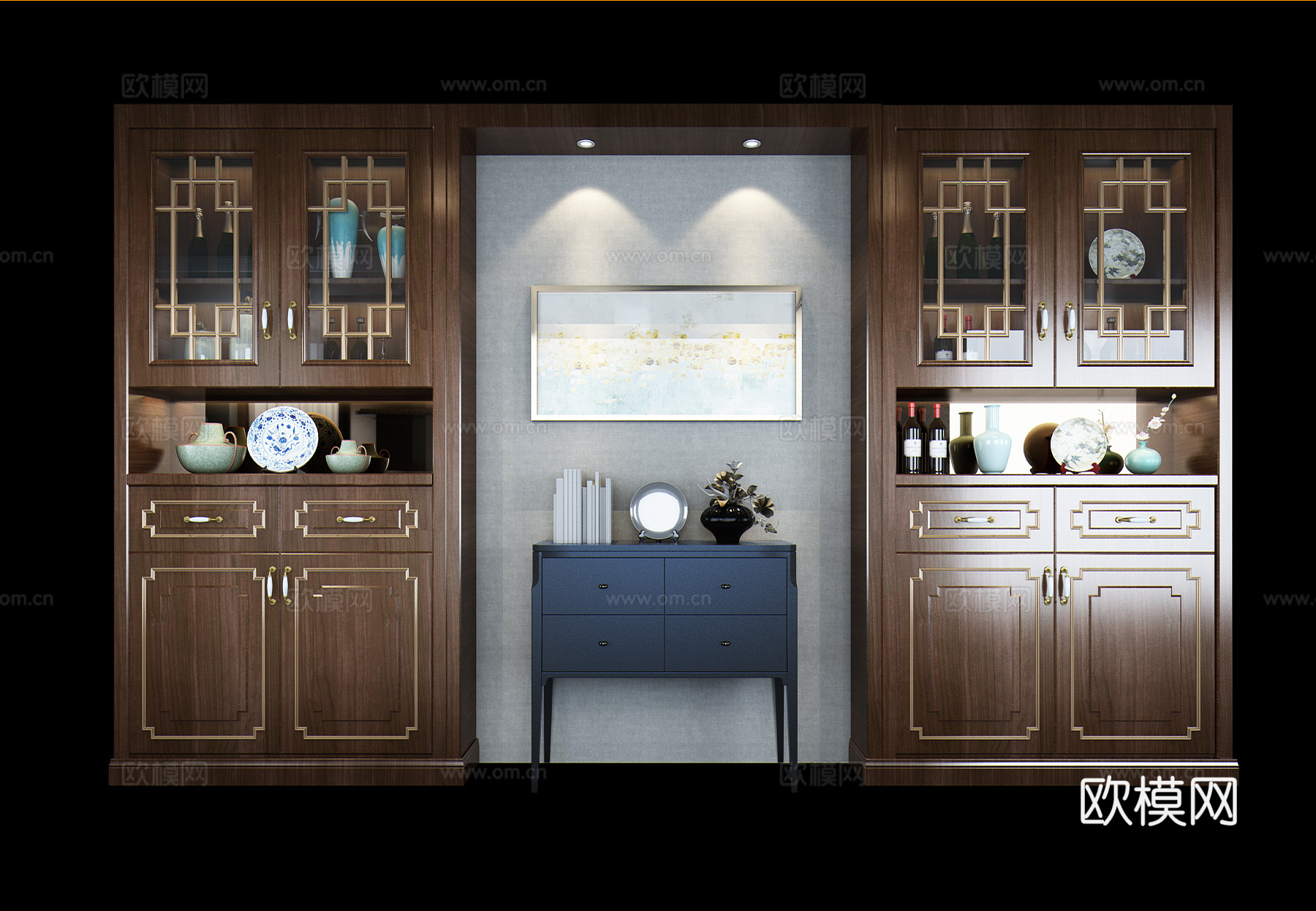 新中式酒柜组合3d模型