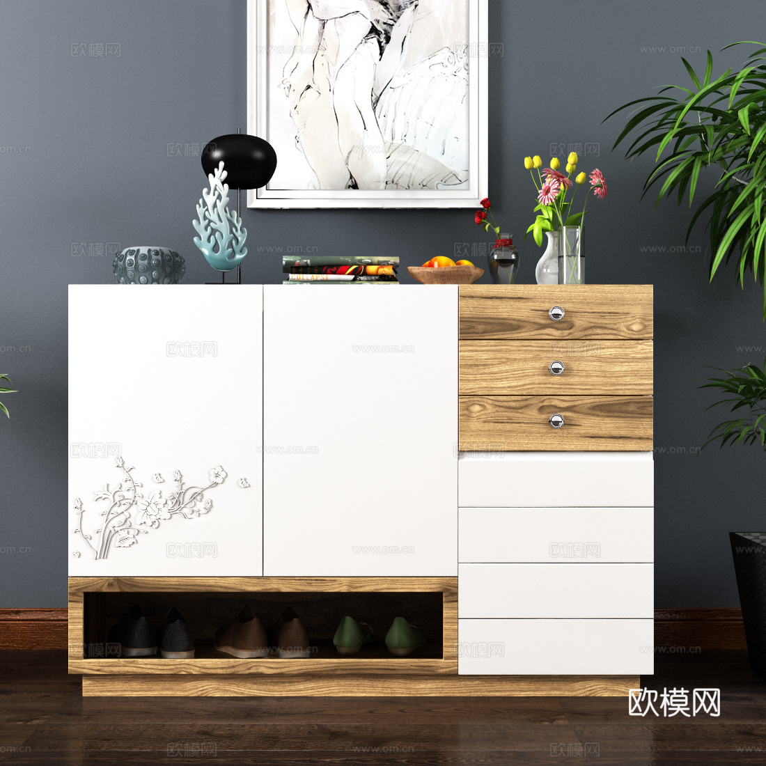 现代鞋柜装饰画鞋子饰品摆件3d模型