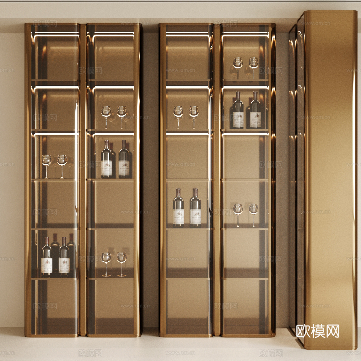 现代意式酒柜 轻奢意式酒柜 金属酒柜 红酒柜 玻璃门酒柜3d模型