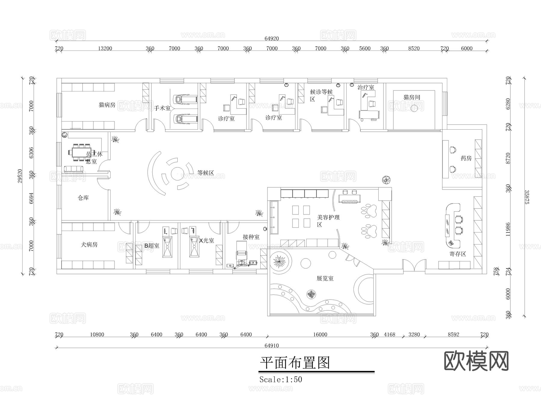 宠物医院 宠物中心 宠物店 猫咖店 宠物诊所 猫狗店cad施工图