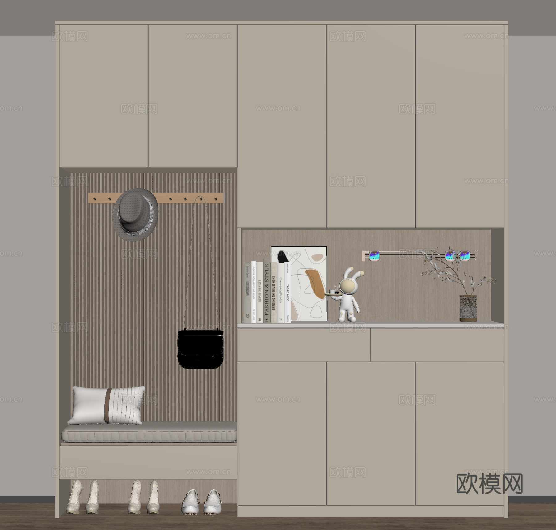玄关柜 鞋柜 换鞋凳 衣帽挂钩 摆件饰品su模型