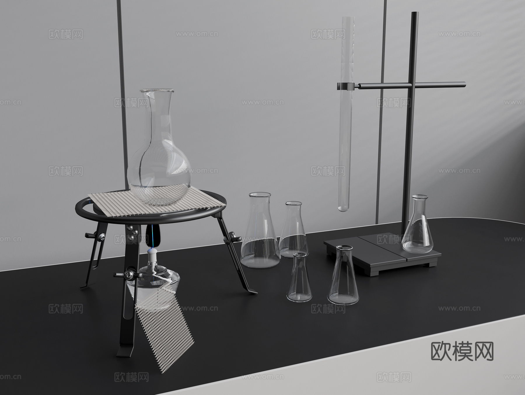 实验器皿 实验量杯 容器杯 燃烧杯 金属支架3d模型