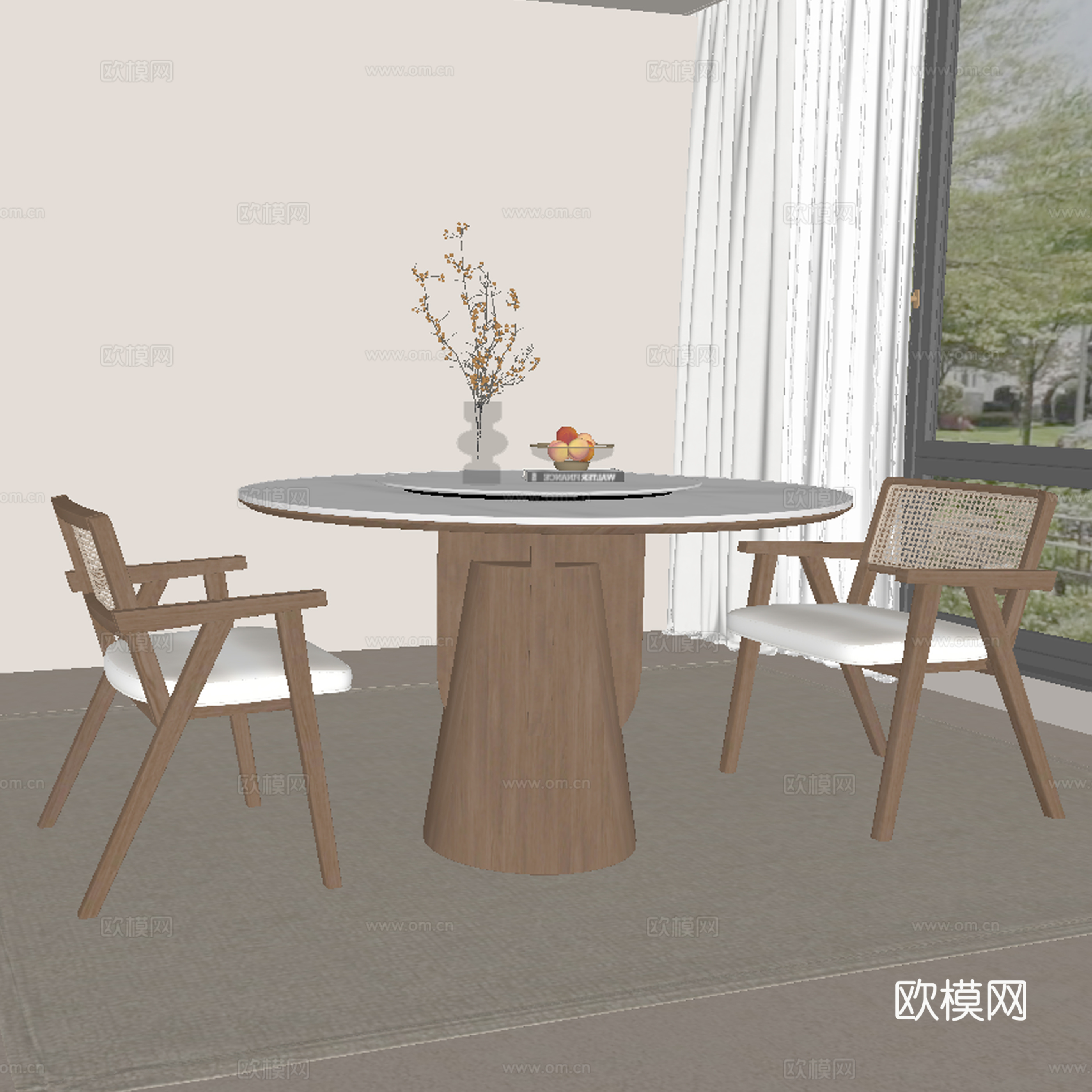 现代中古餐桌椅su模型