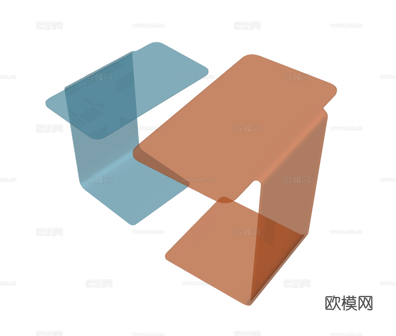 现代亚克力边几组合su模型