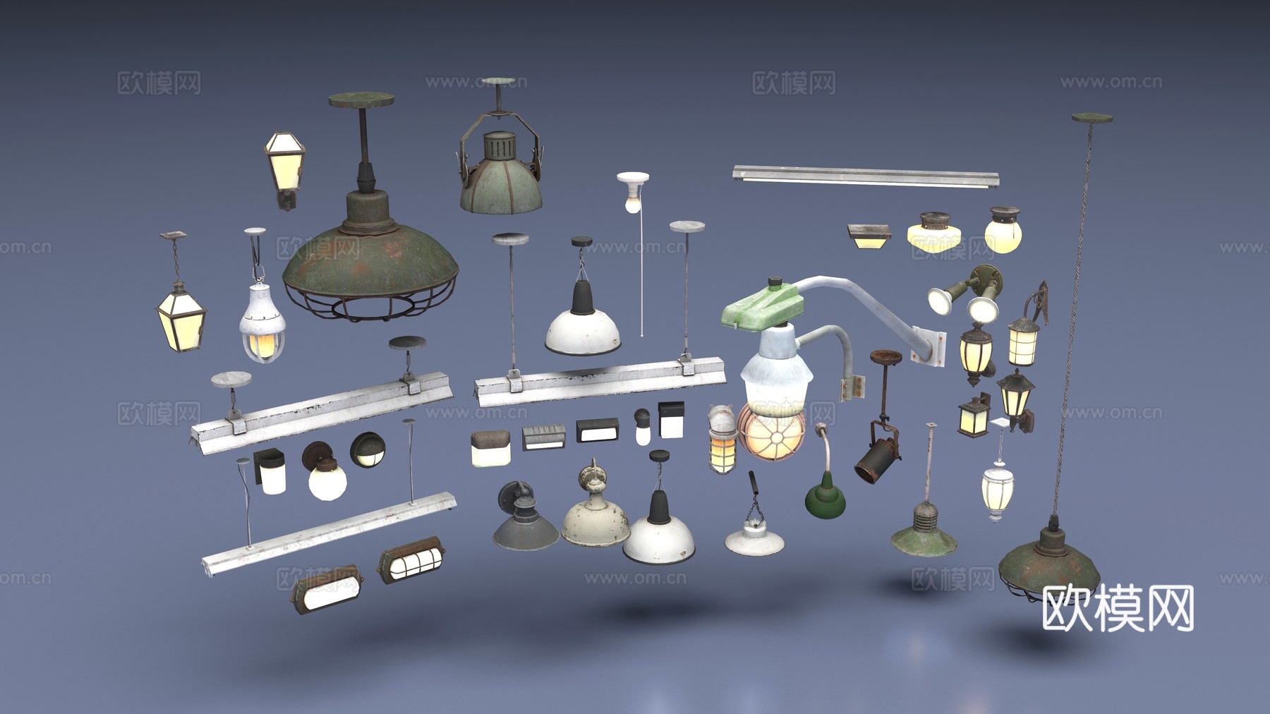工業(yè)風(fēng)燈具3d模型下載（渲染圖1）