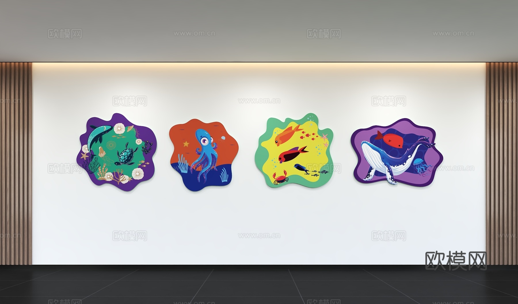 现代幼儿园文化墙  校园幼教照片墙 培训 展示墙 标语 校园3d模型