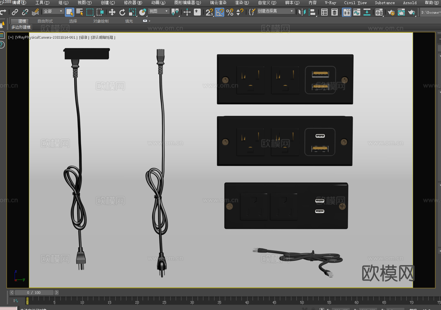 插座 插头 插线板 电线 网线 typec USB接囗3d模型