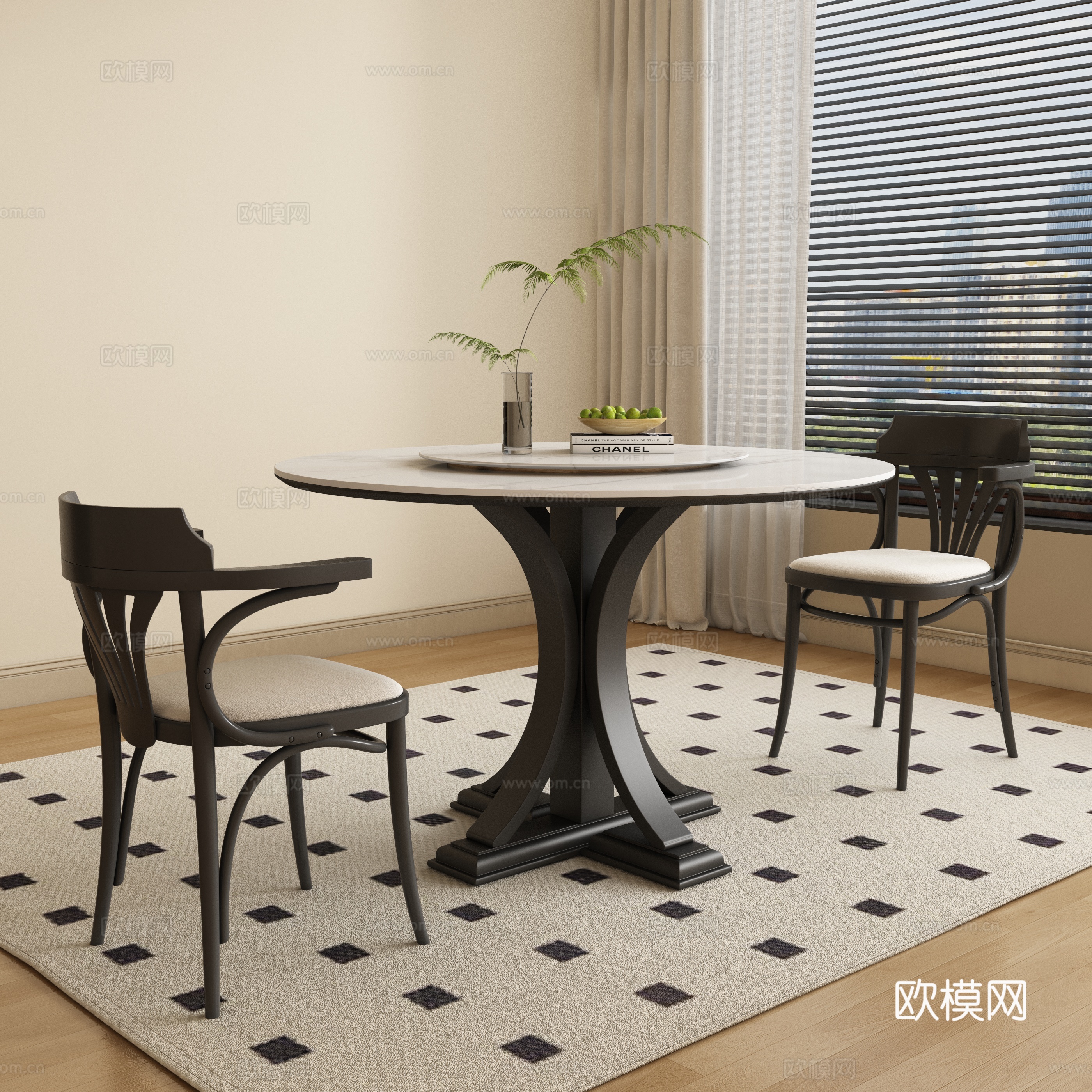 现代中古餐桌椅su模型