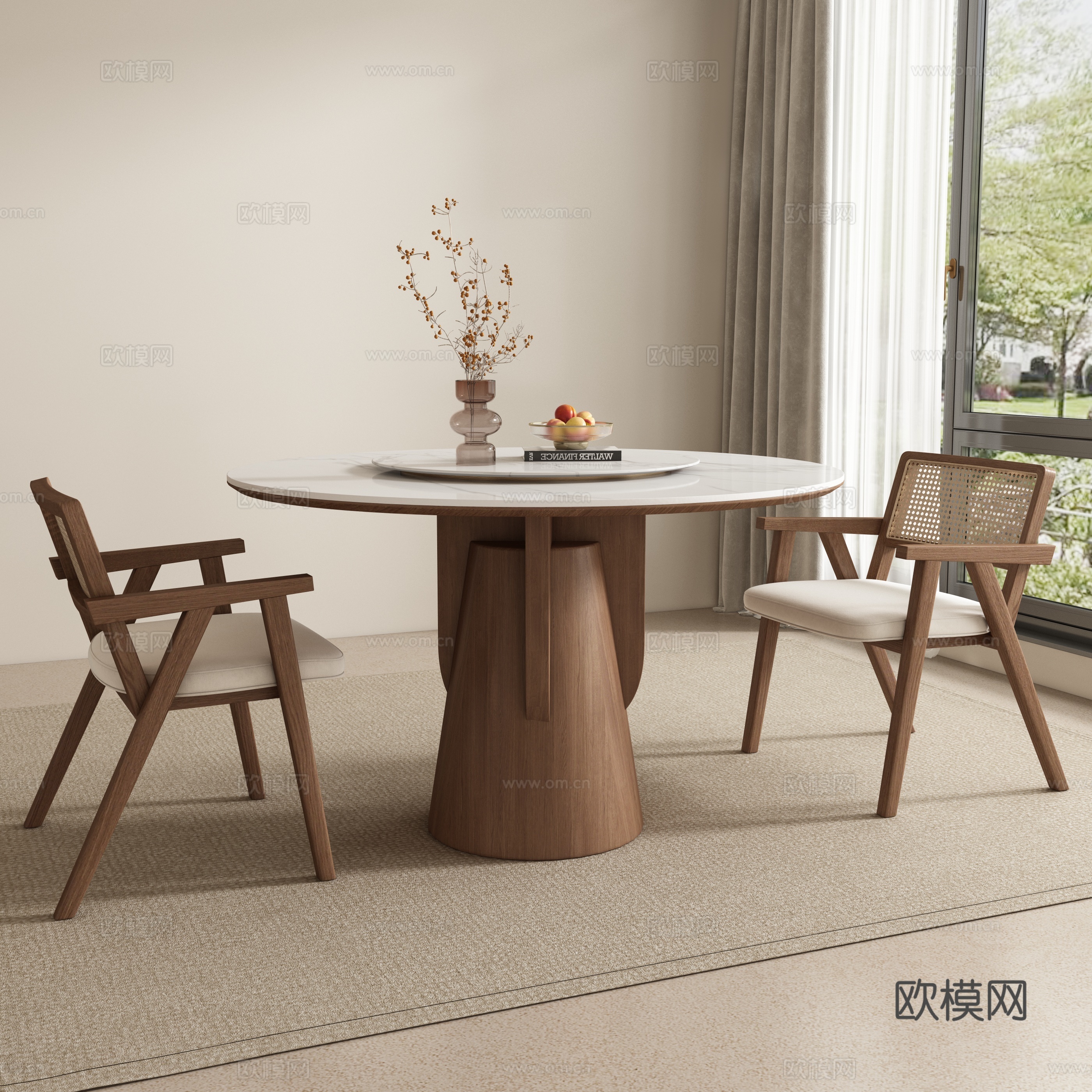 现代中古餐桌椅su模型