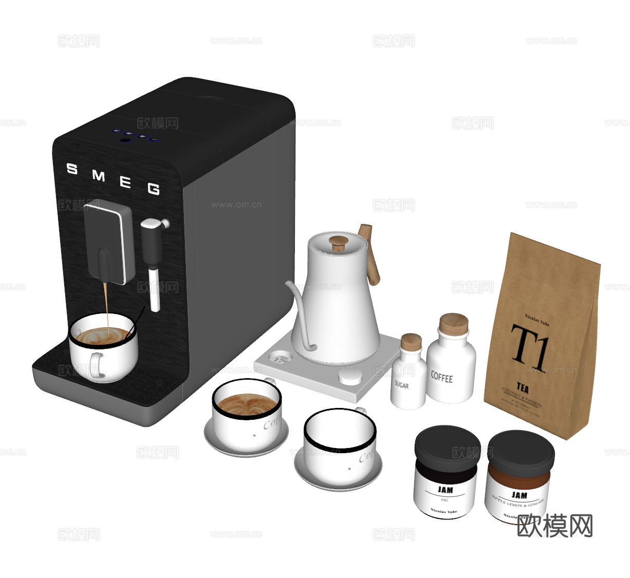 现代咖啡机 咖啡杯su模型
