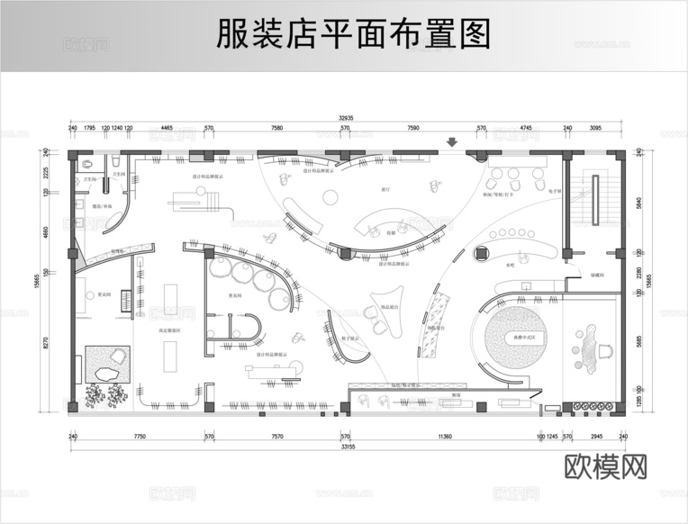 服裝店平面布置圖cad施工圖下載