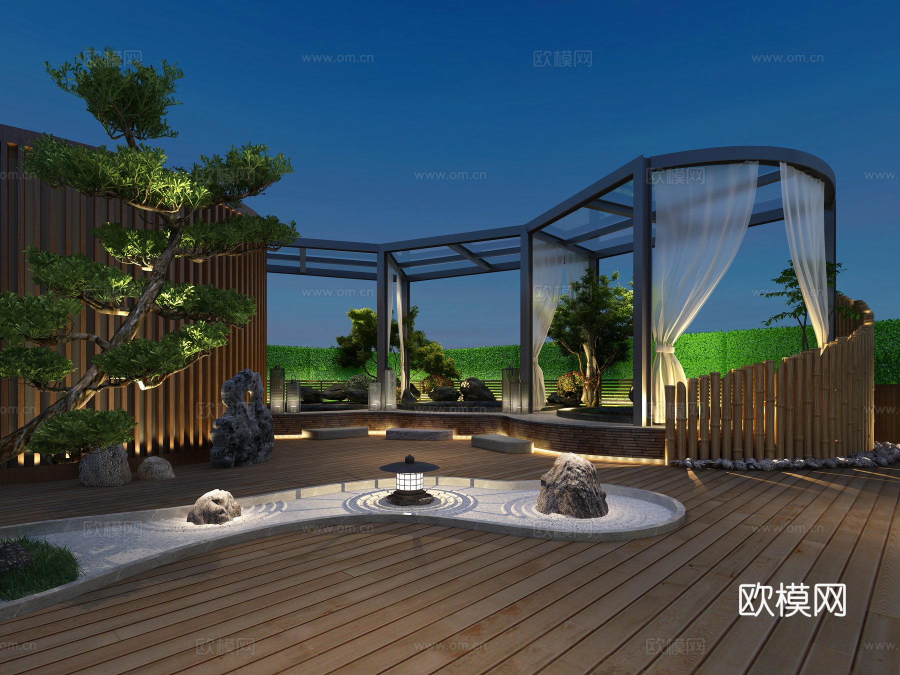 新中式露台温泉3d模型