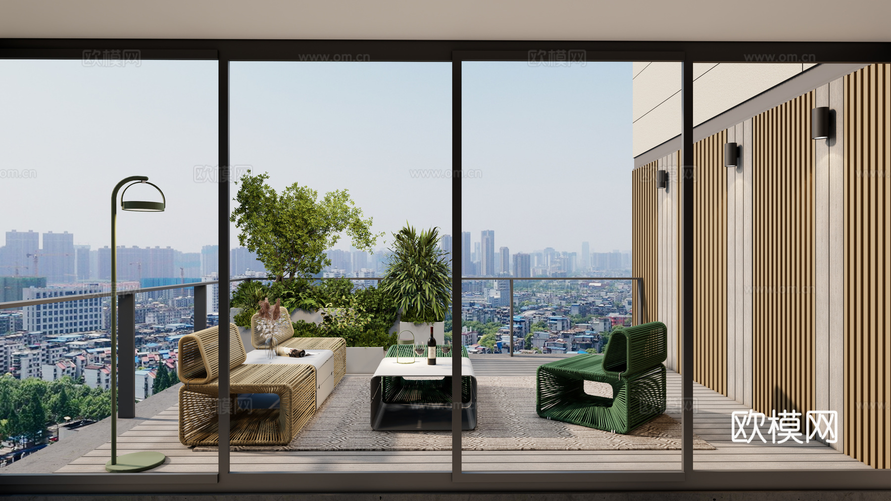 现代屋顶花园 露台景观 户外模块休闲椅 花池植物景观 长城板3d模型