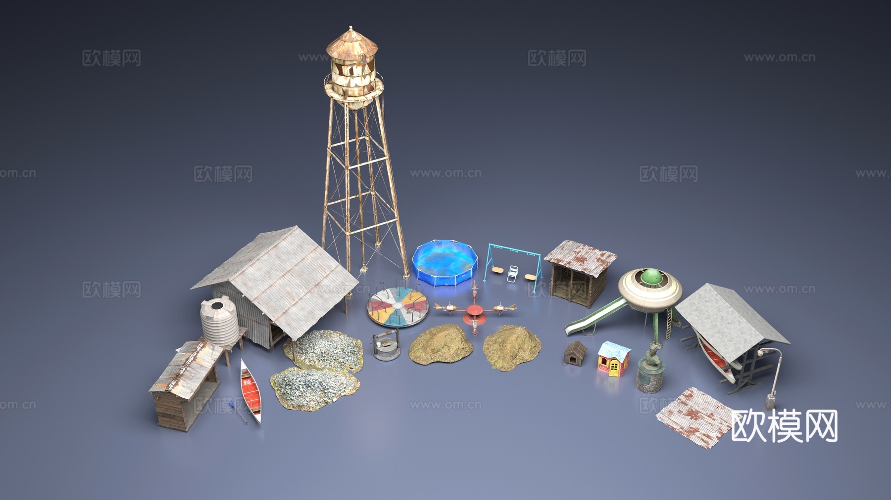 破旧损坏的公共设施3d模型