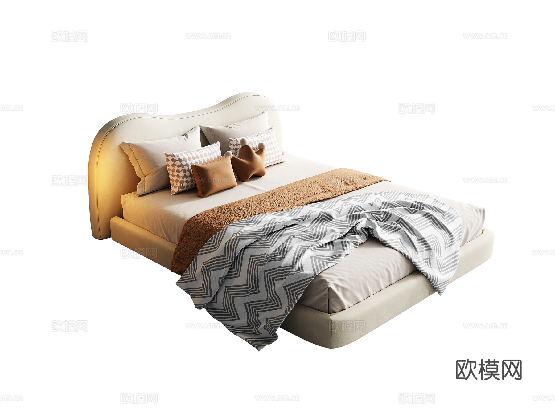 现代奶油风单人床3d模型