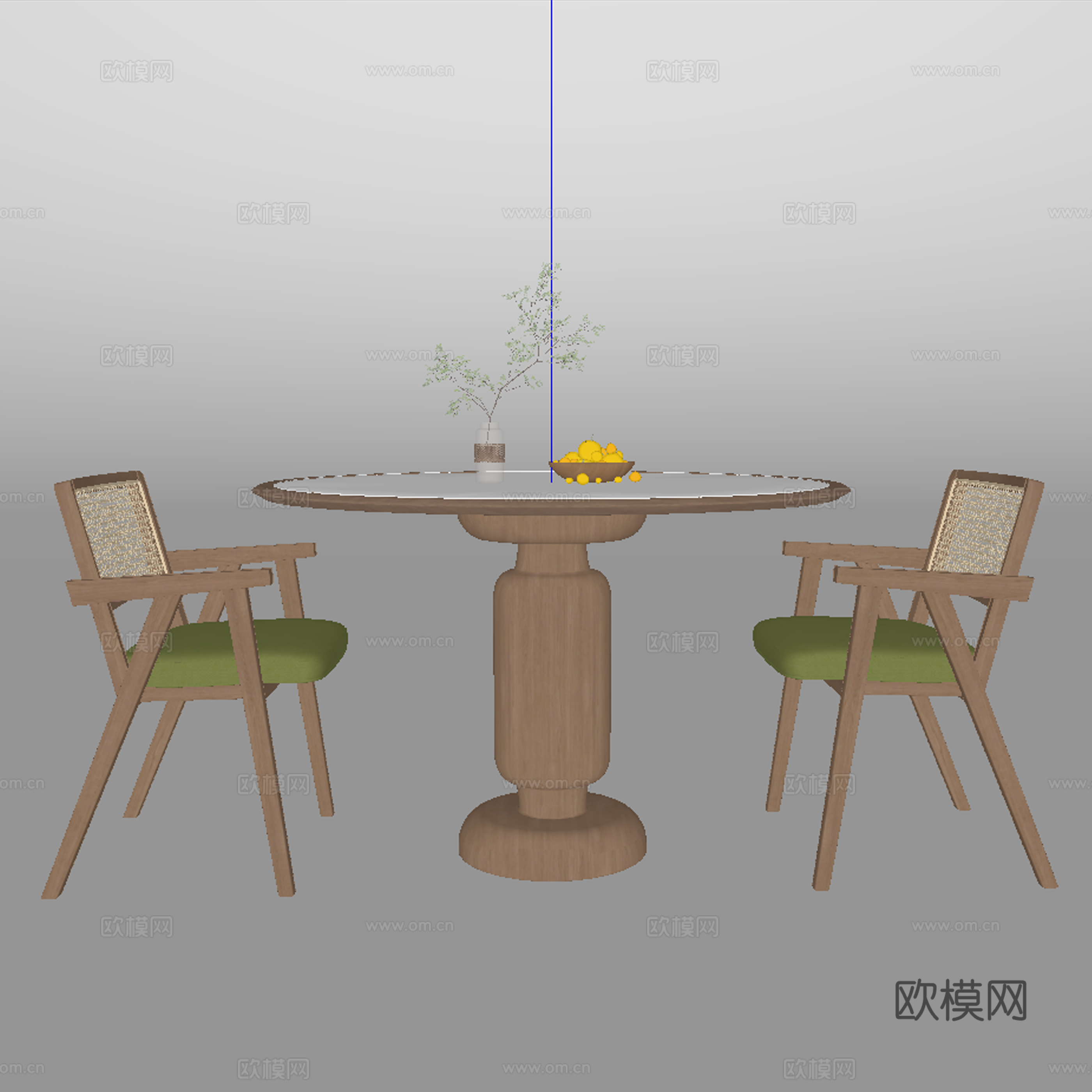 现代中古风餐桌椅su模型